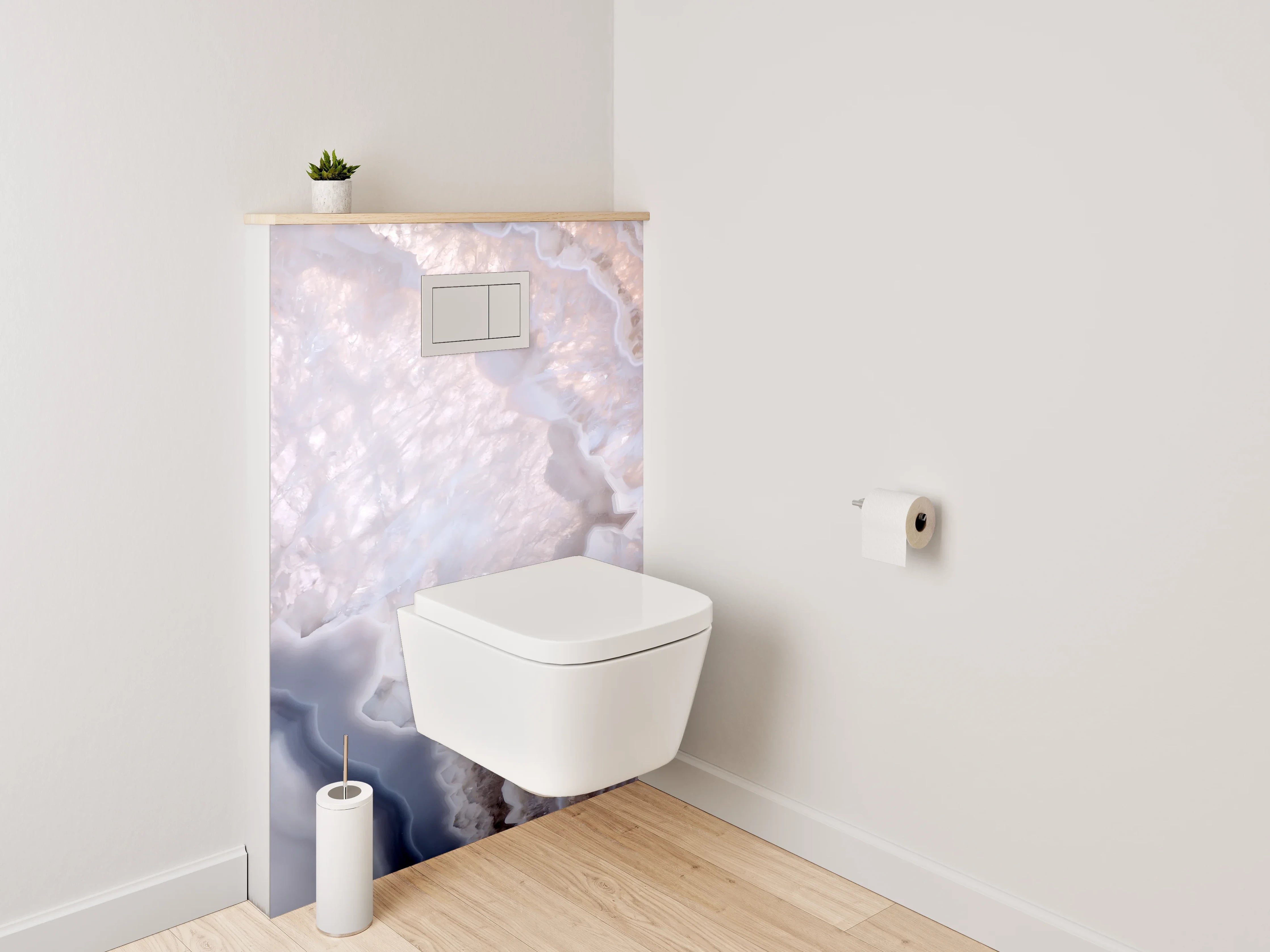 WC-Rückwand - Eleganter Weiß-Marmor mit grauen Akzenten