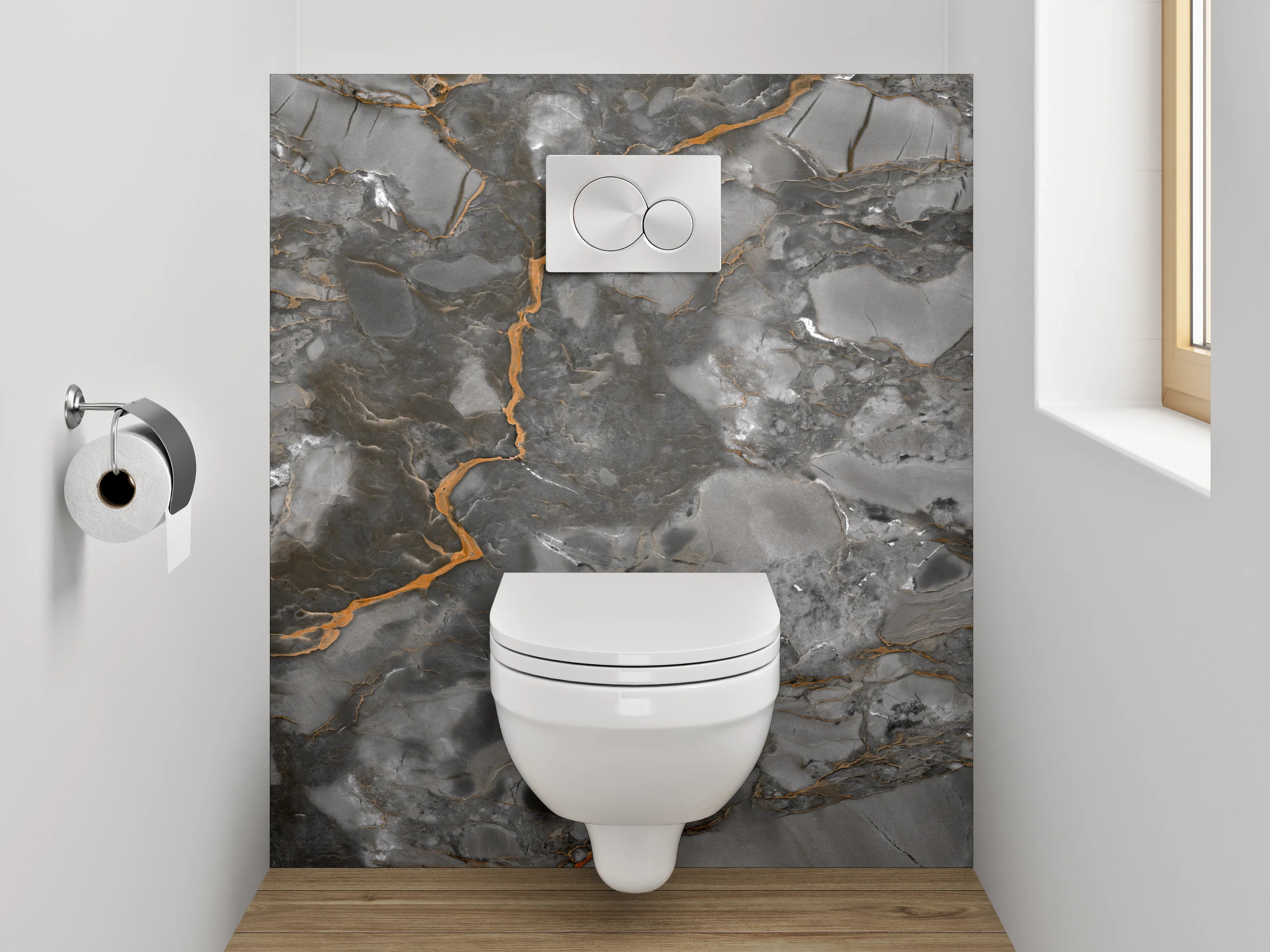 WC-Rückwand - Eleganter grauer Marmor mit Goldadern