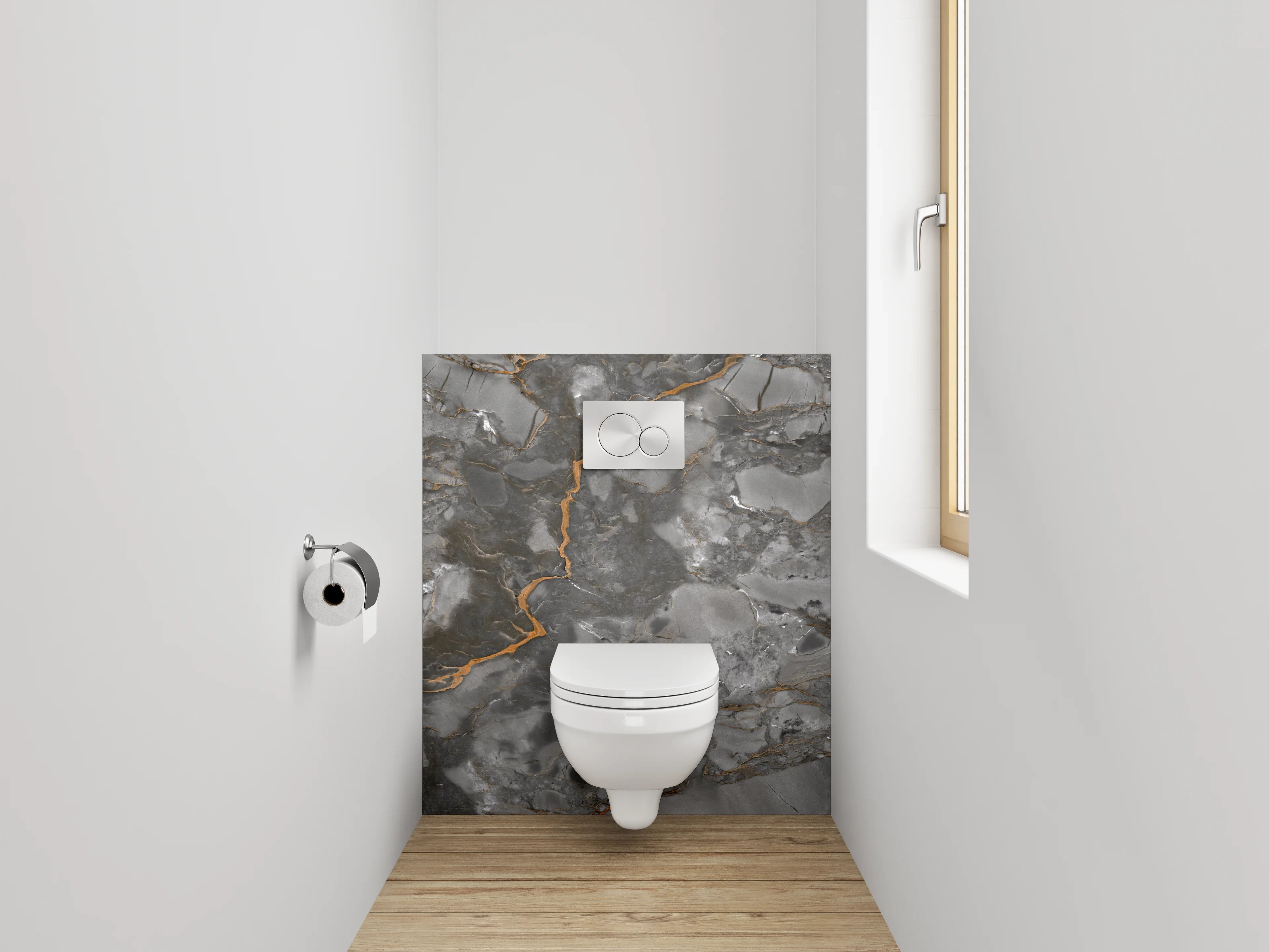 WC-Rückwand - Eleganter grauer Marmor mit Goldadern