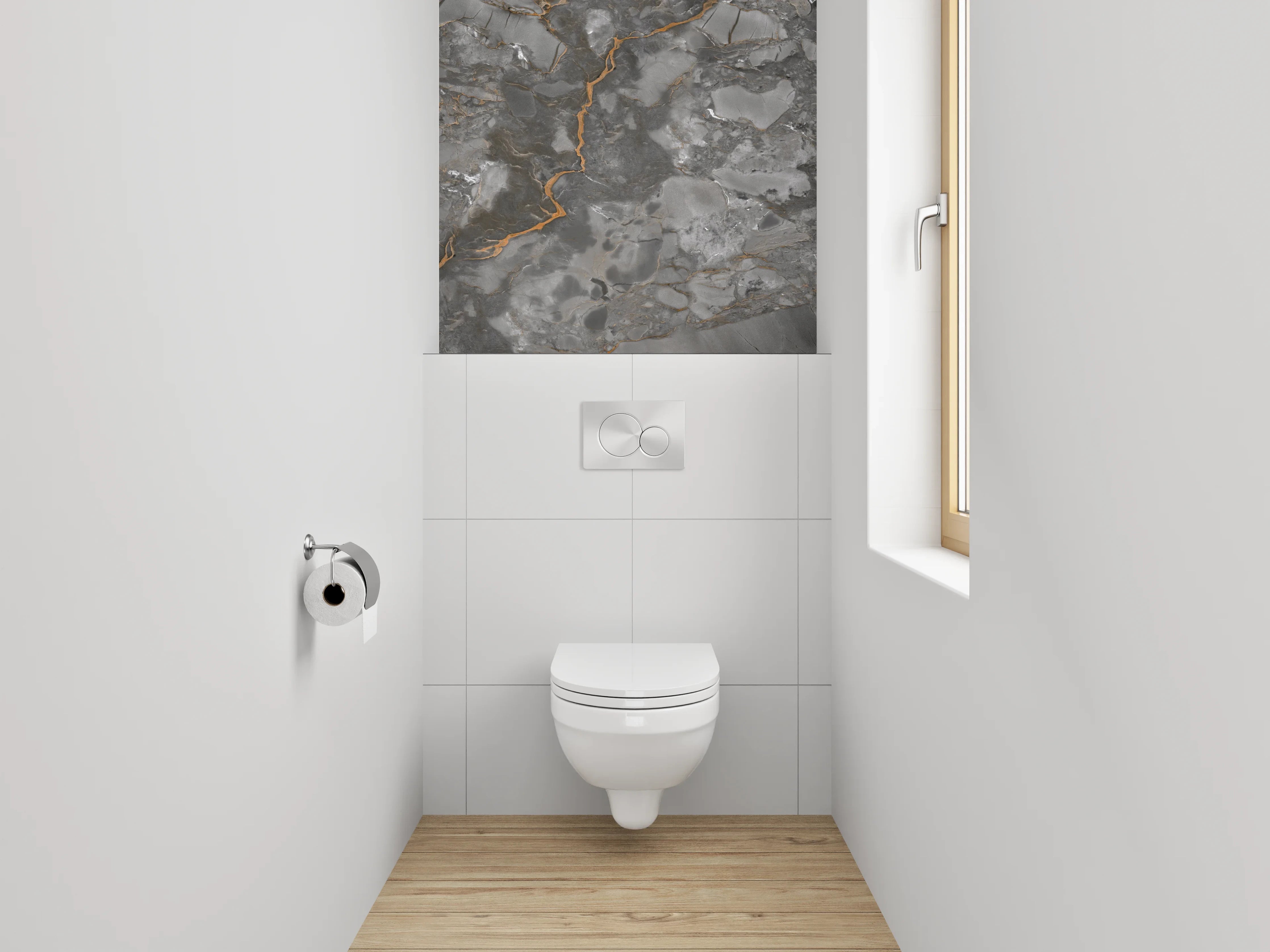 WC-Rückwand - Eleganter grauer Marmor mit Goldadern