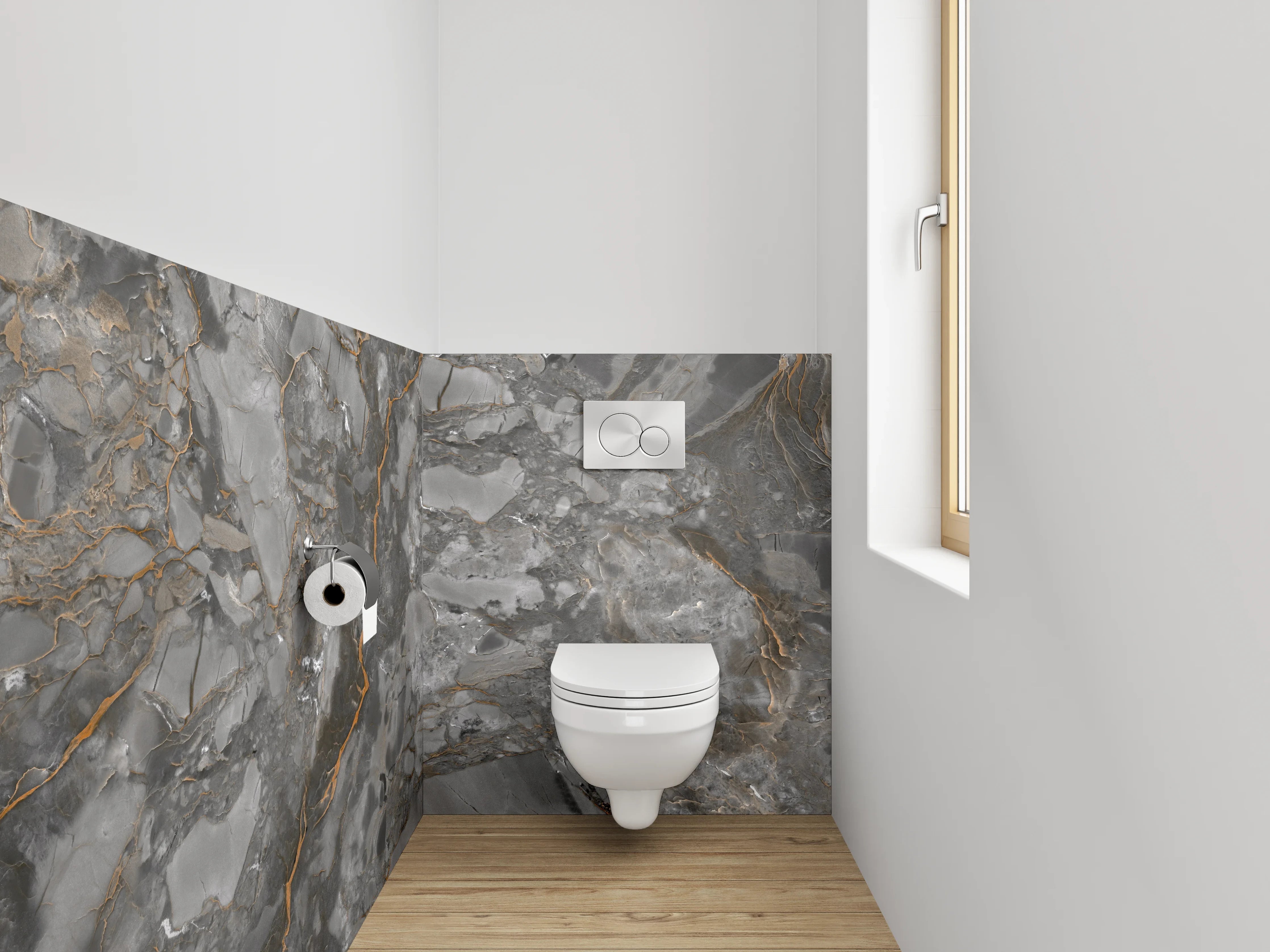 WC-Rückwand - Eleganter grauer Marmor mit Goldadern