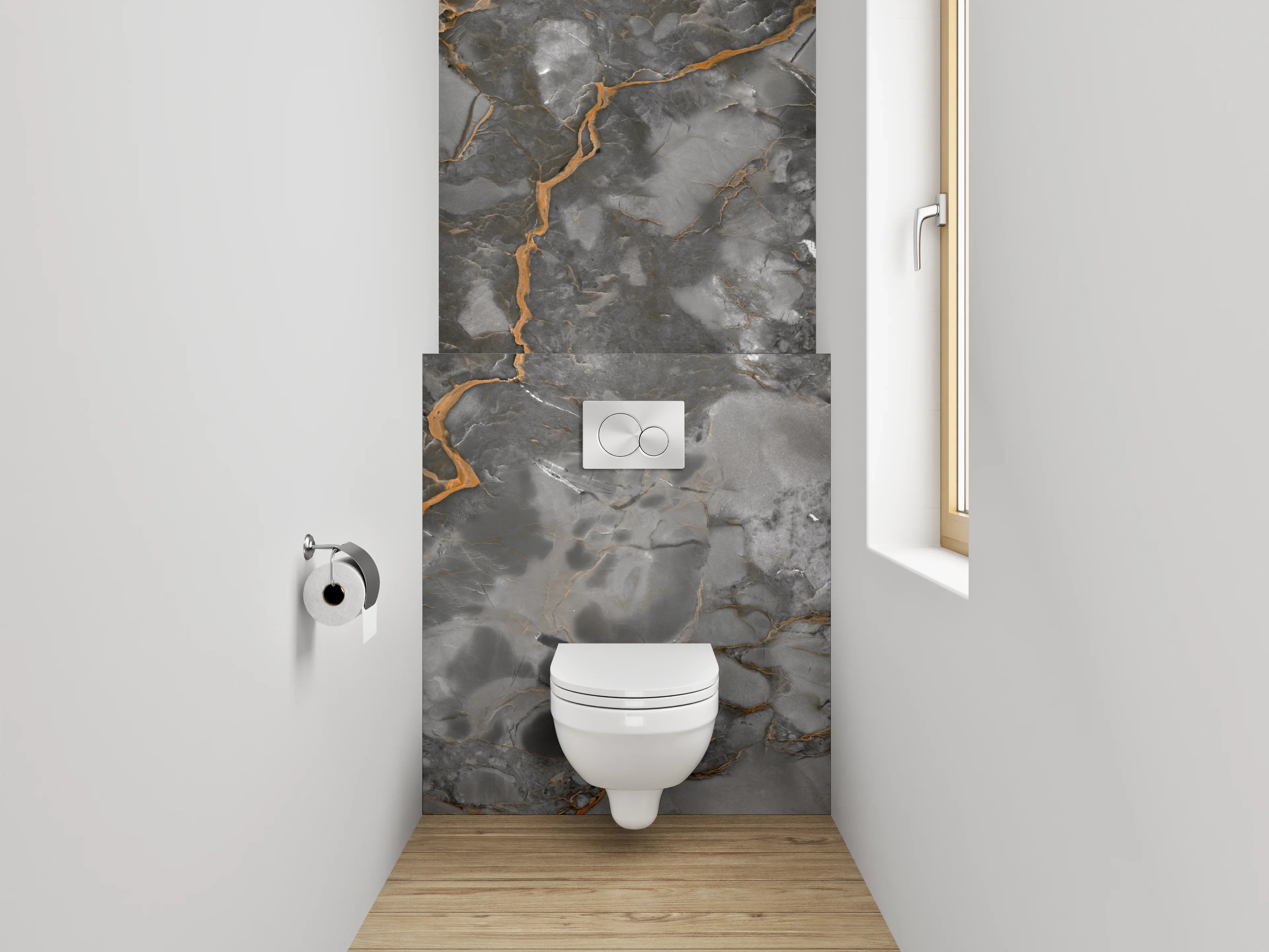 WC-Rückwand - Eleganter grauer Marmor mit Goldadern