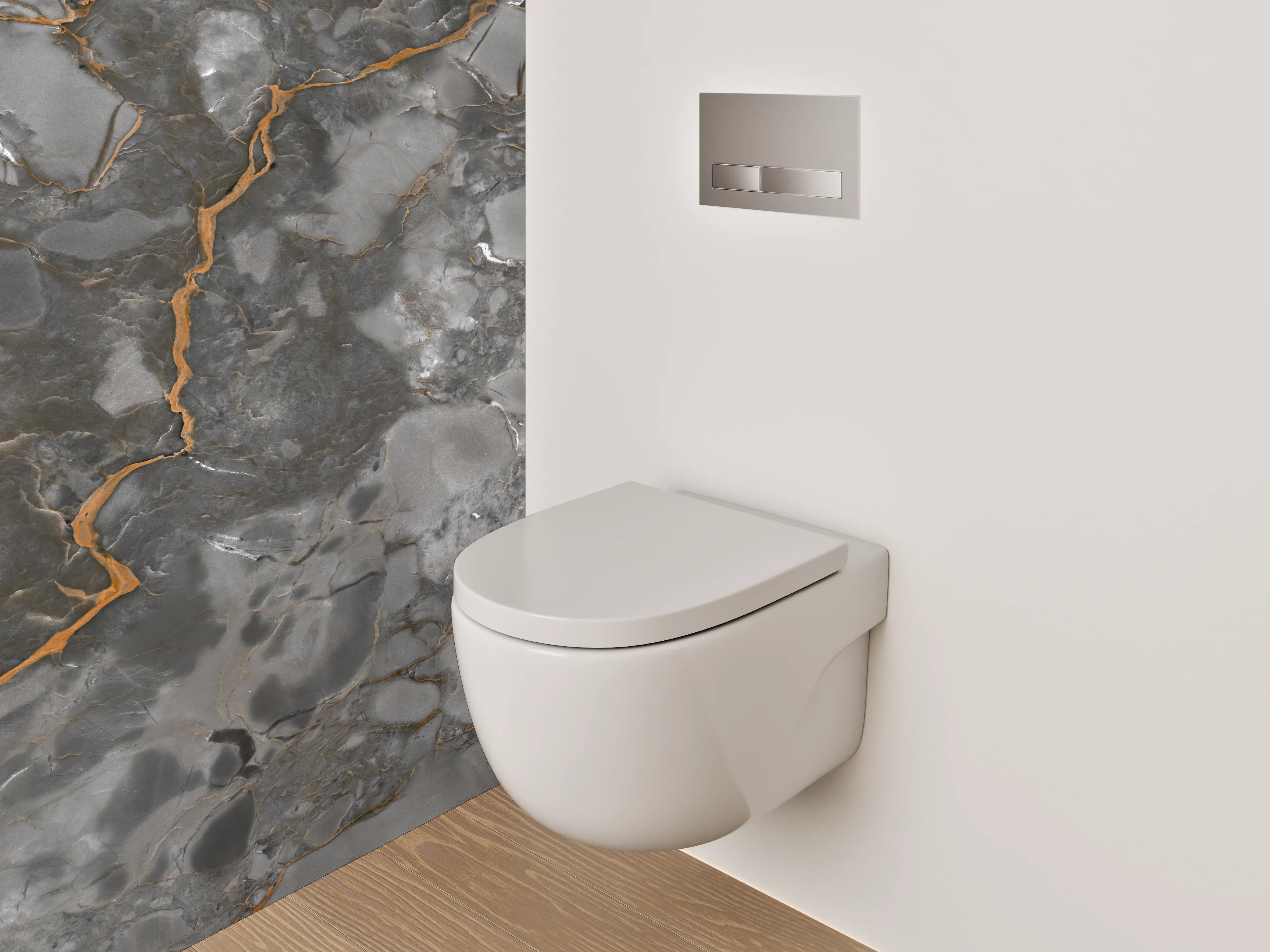 WC-Rückwand - Eleganter grauer Marmor mit Goldadern