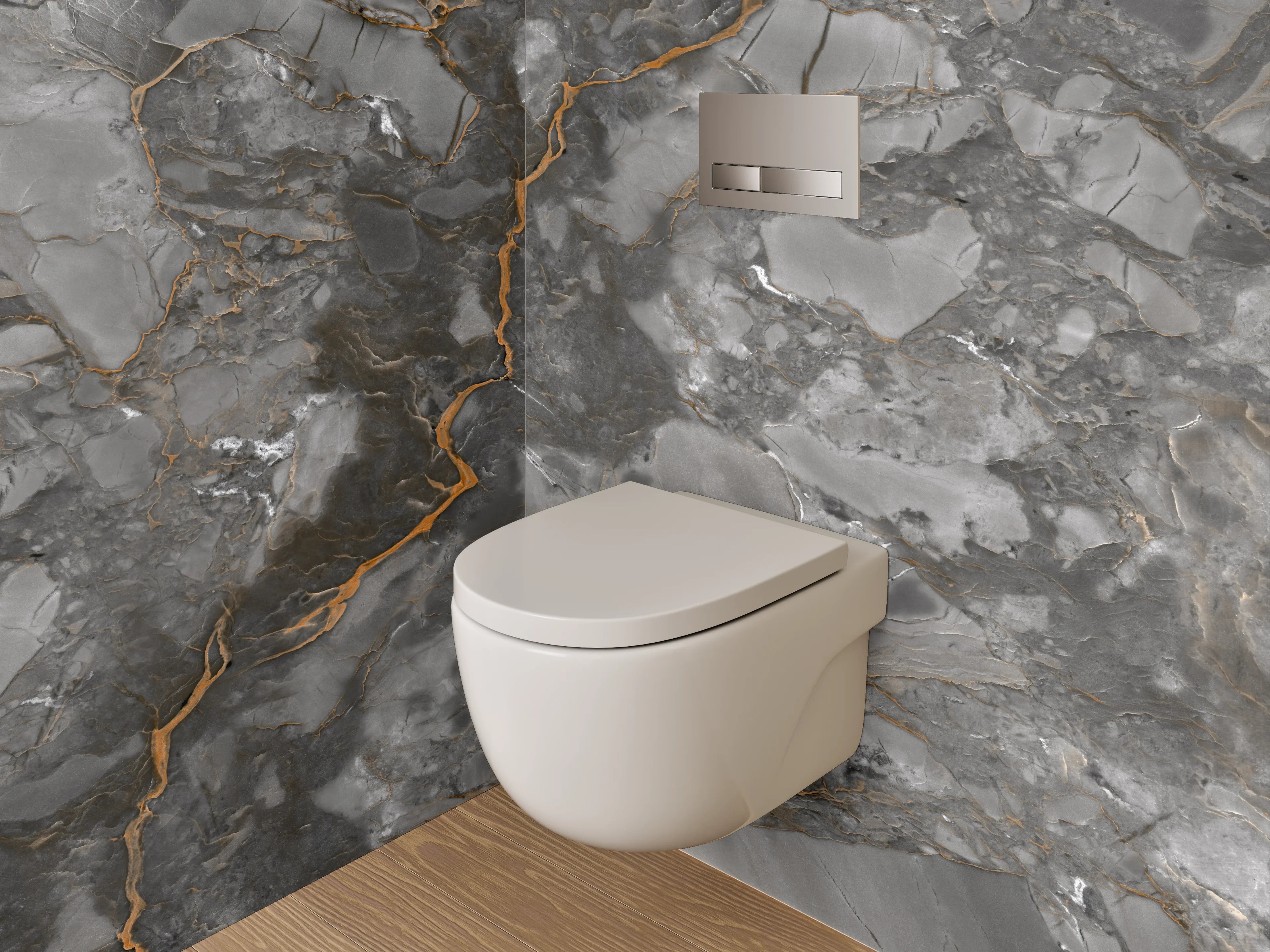 WC-Rückwand - Eleganter grauer Marmor mit Goldadern