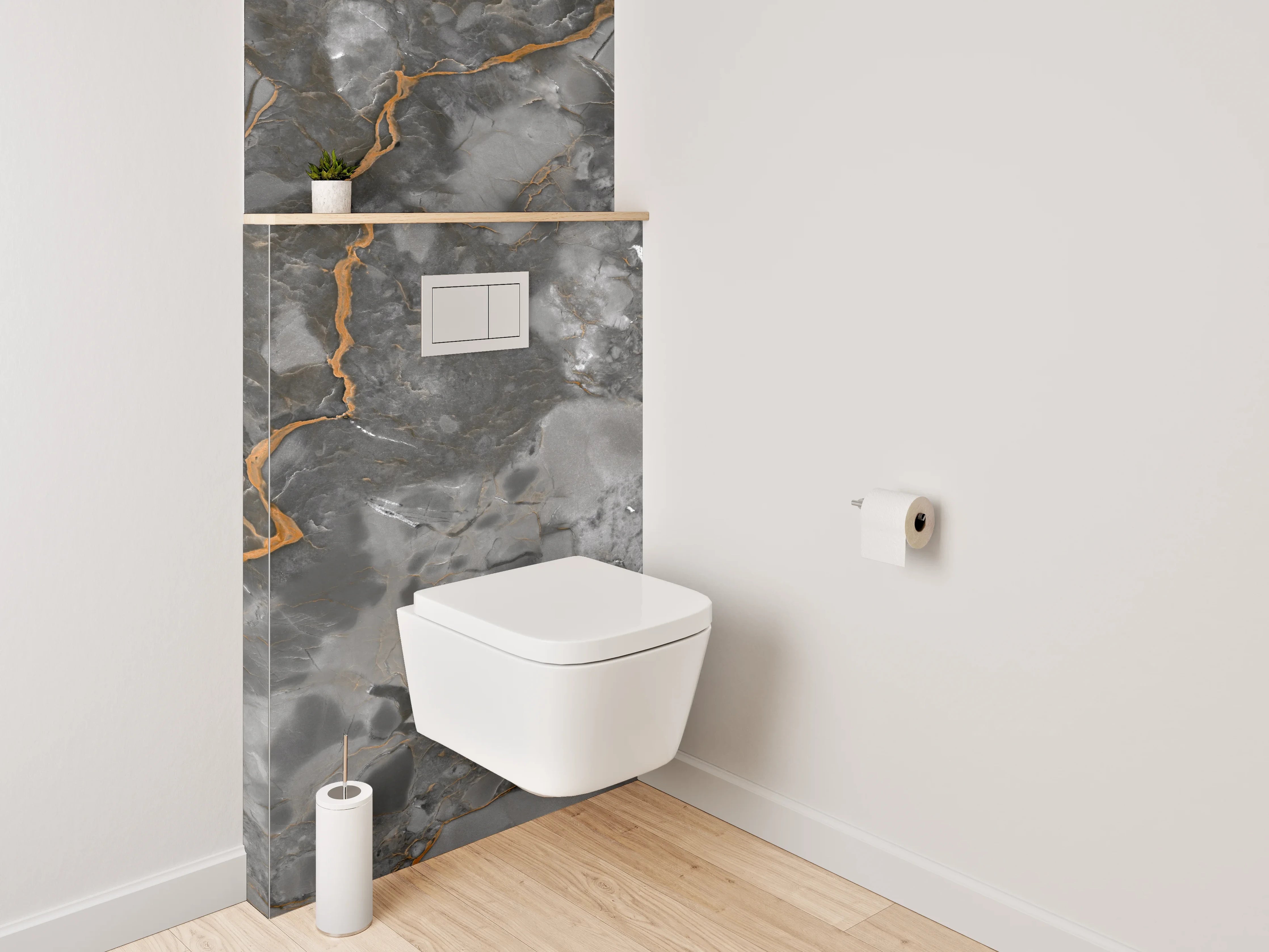 WC-Rückwand - Eleganter grauer Marmor mit Goldadern