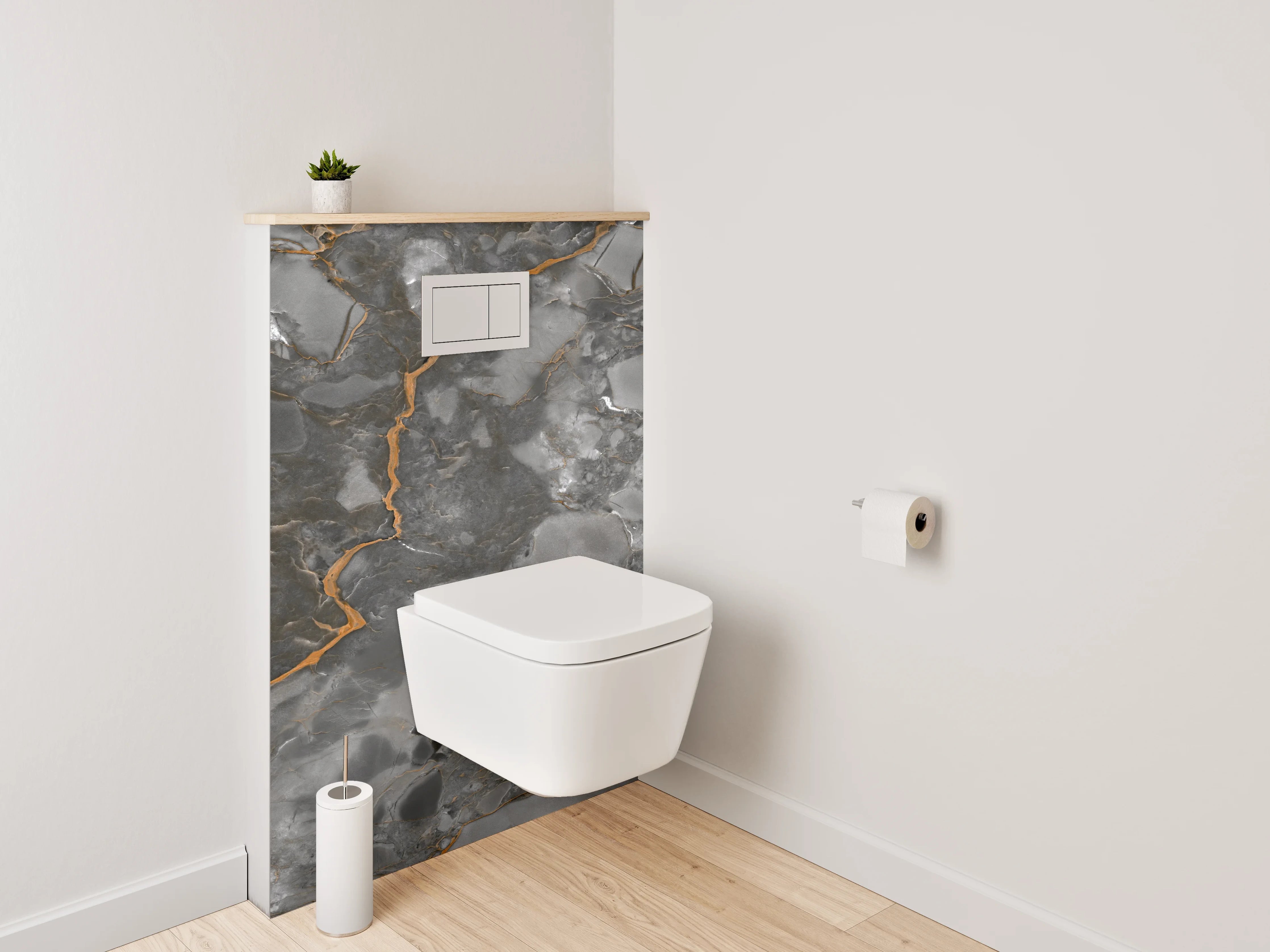 WC-Rückwand - Eleganter grauer Marmor mit Goldadern