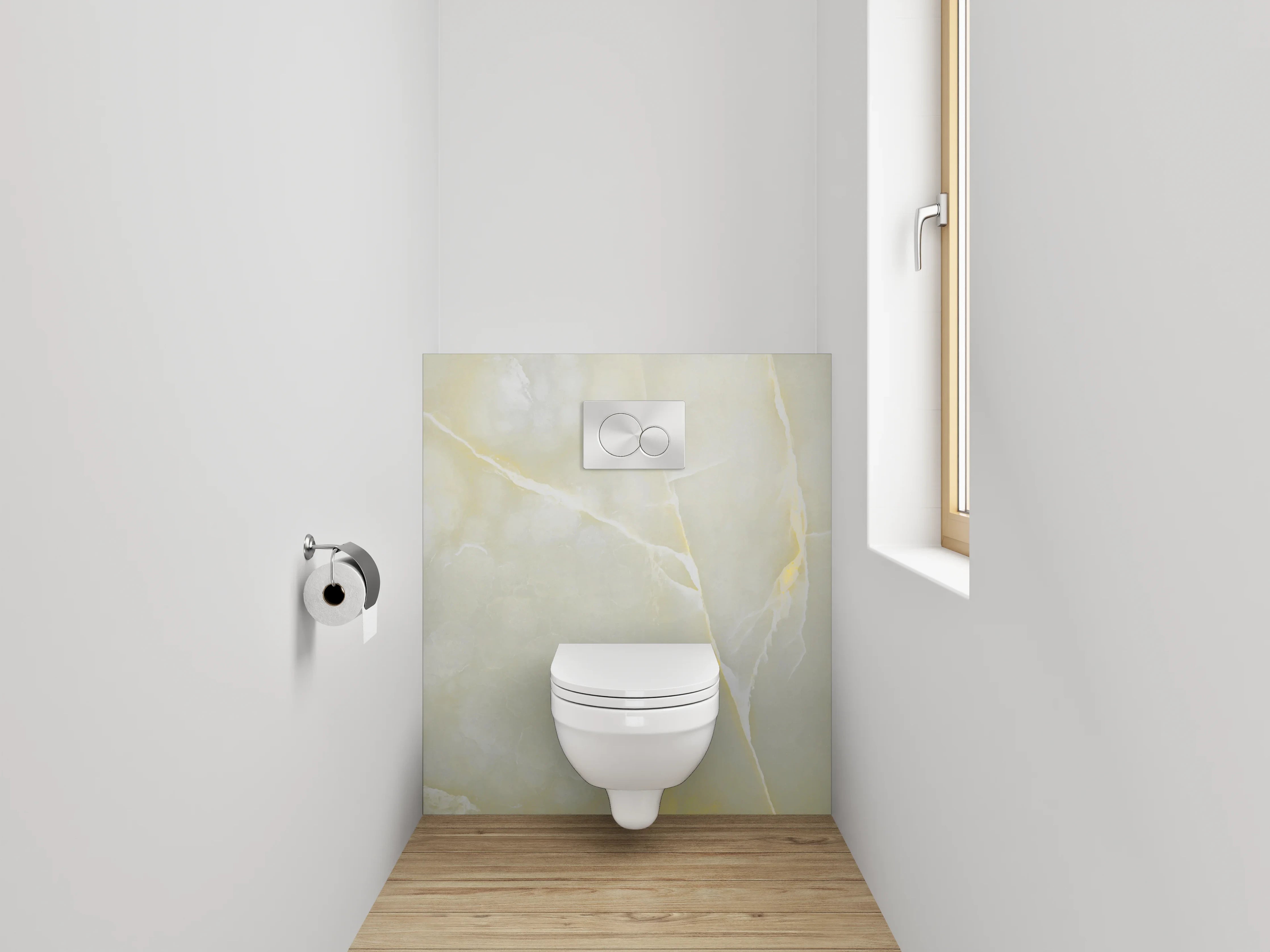 WC-Rückwand - Eleganter weiß-gelber Marmor Look
