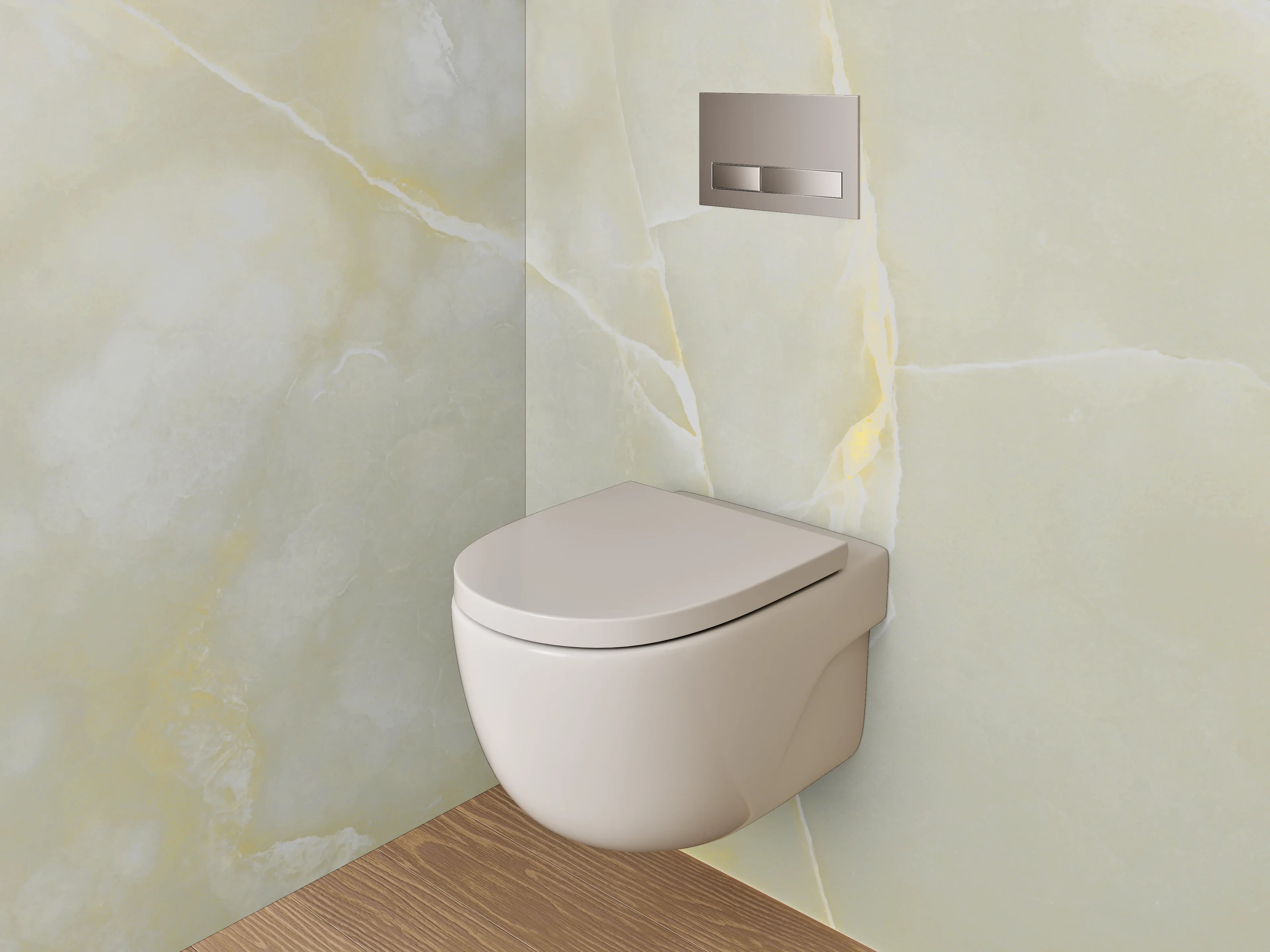 WC-Rückwand - Eleganter weiß-gelber Marmor Look