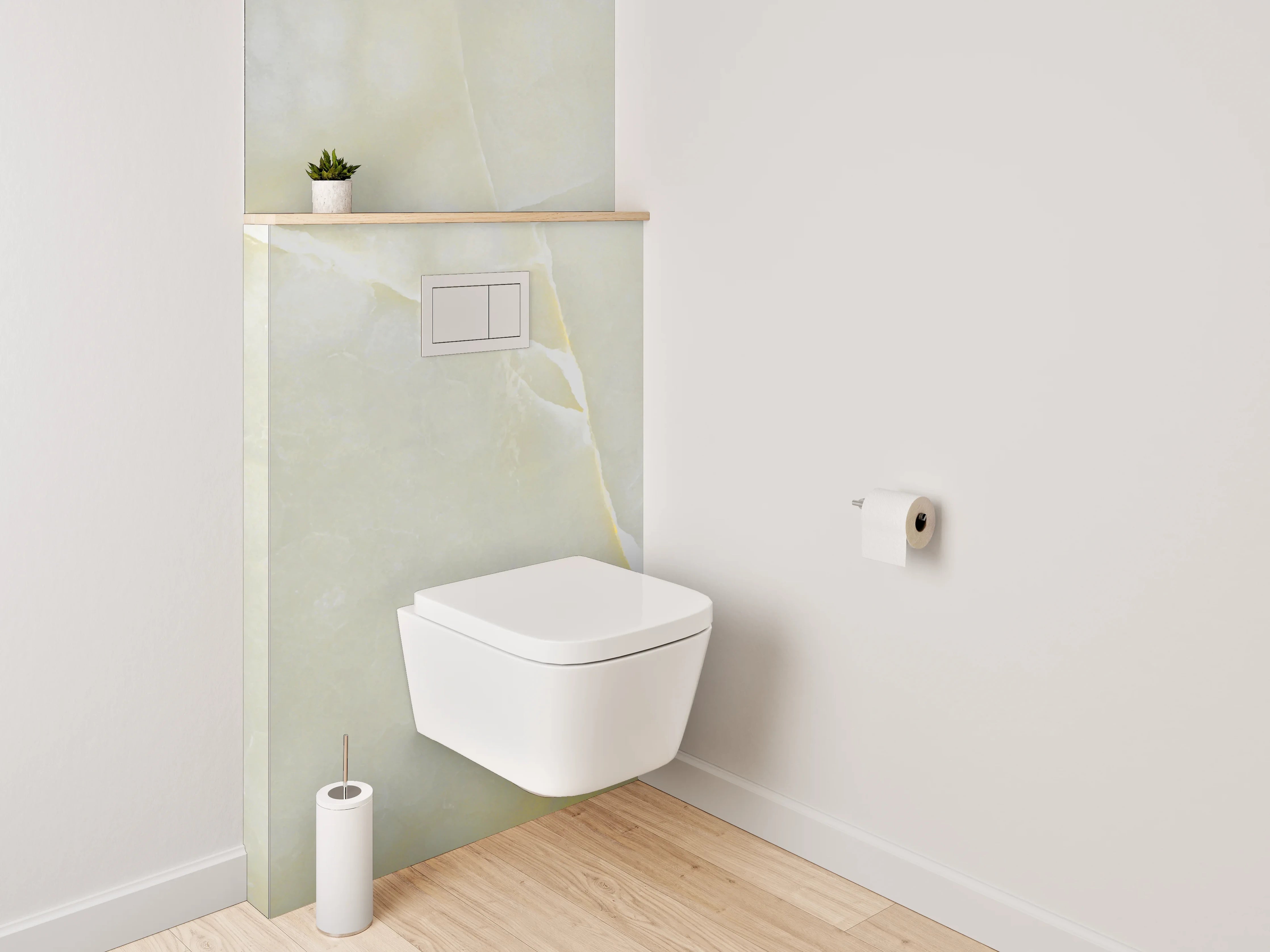 WC-Rückwand - Eleganter weiß-gelber Marmor Look