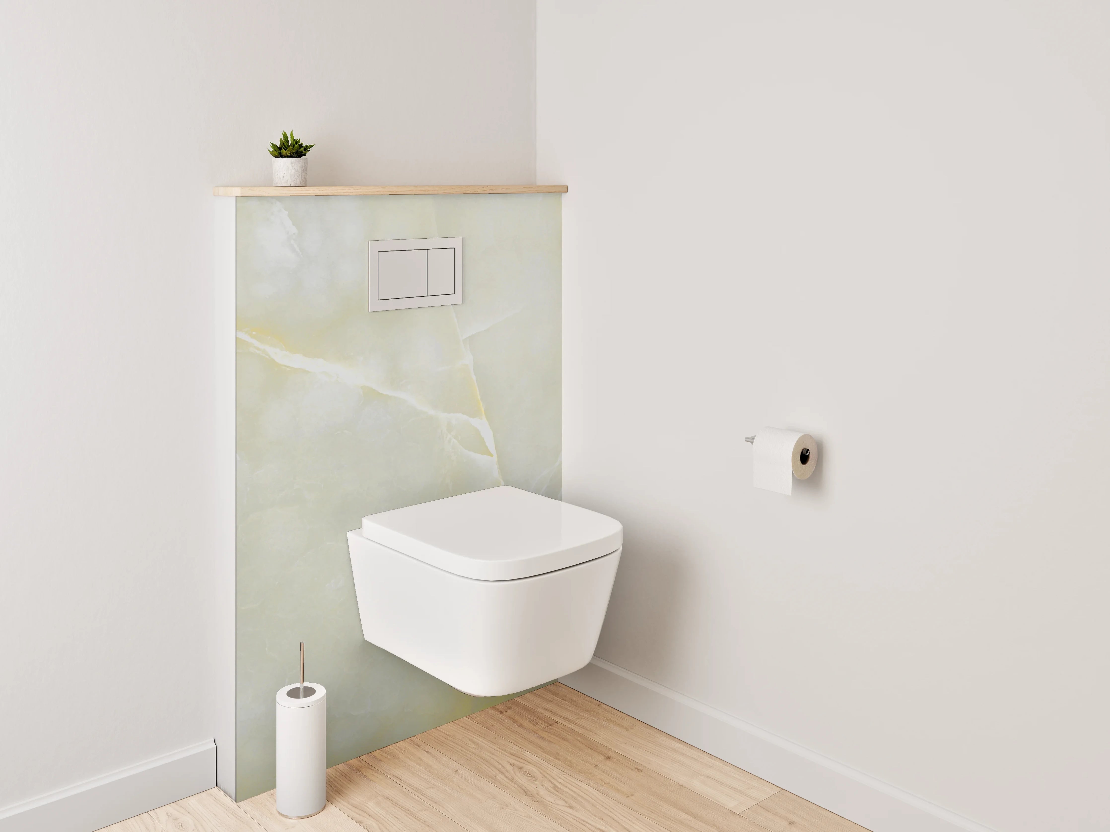 WC-Rückwand - Eleganter weiß-gelber Marmor Look