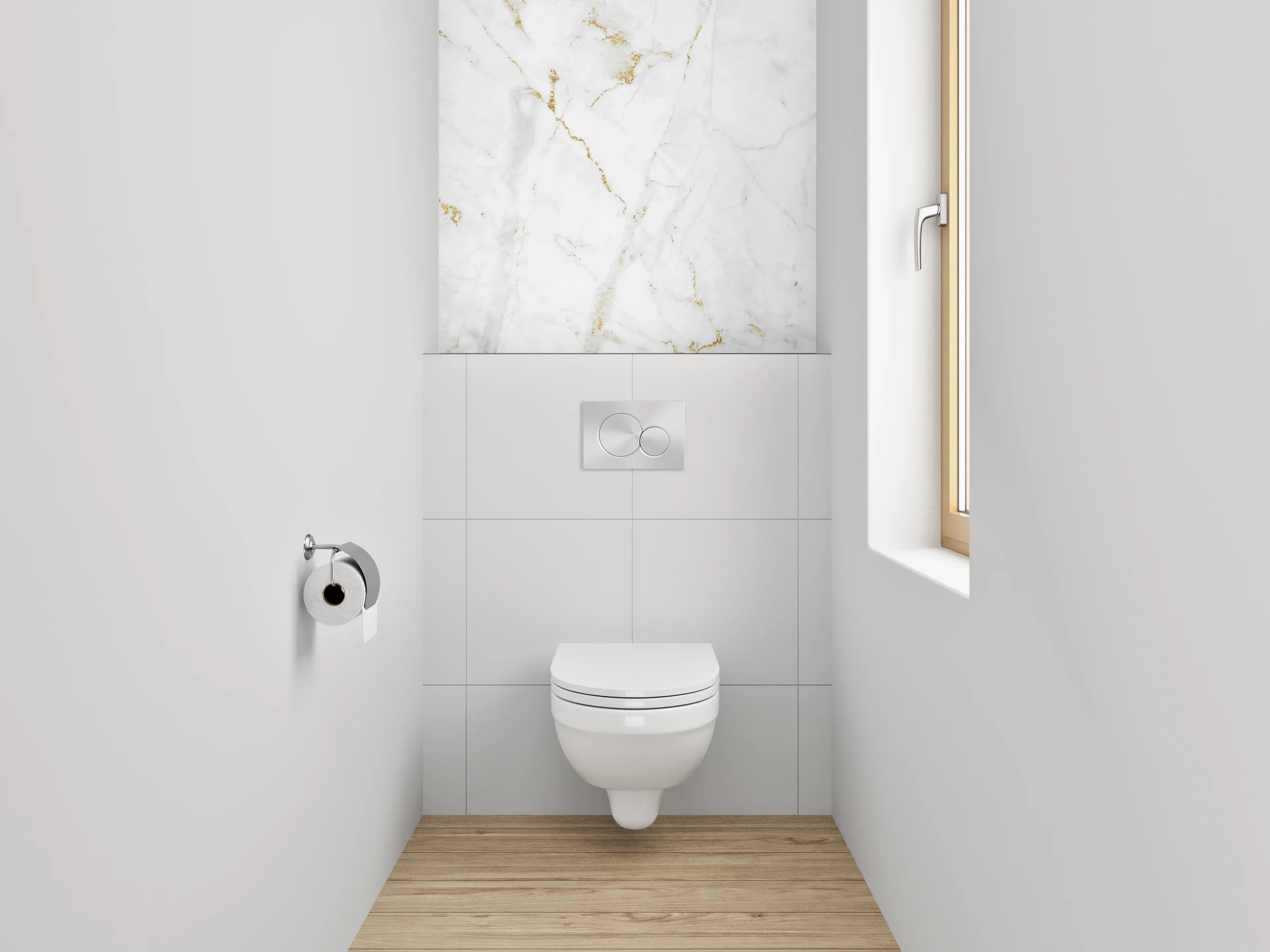 WC-Rückwand - Eleganter weiß-goldener Marmor-Look