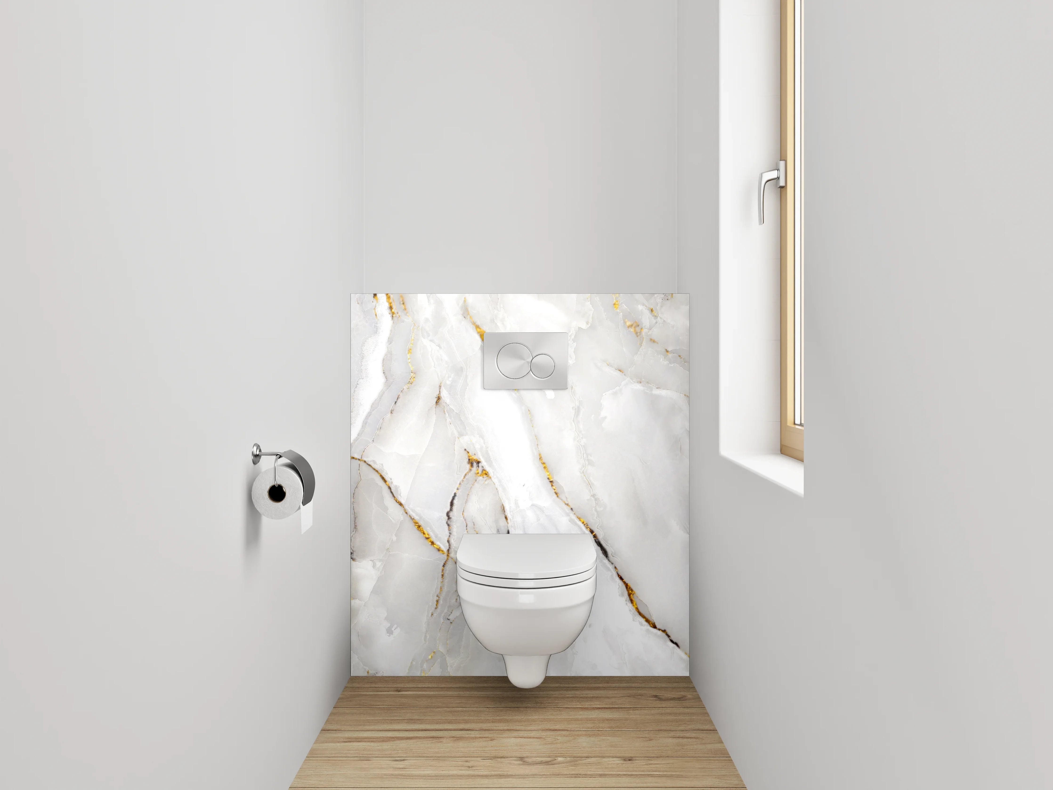 WC-Rückwand - Eleganter weiß-grauer Marmor-Look