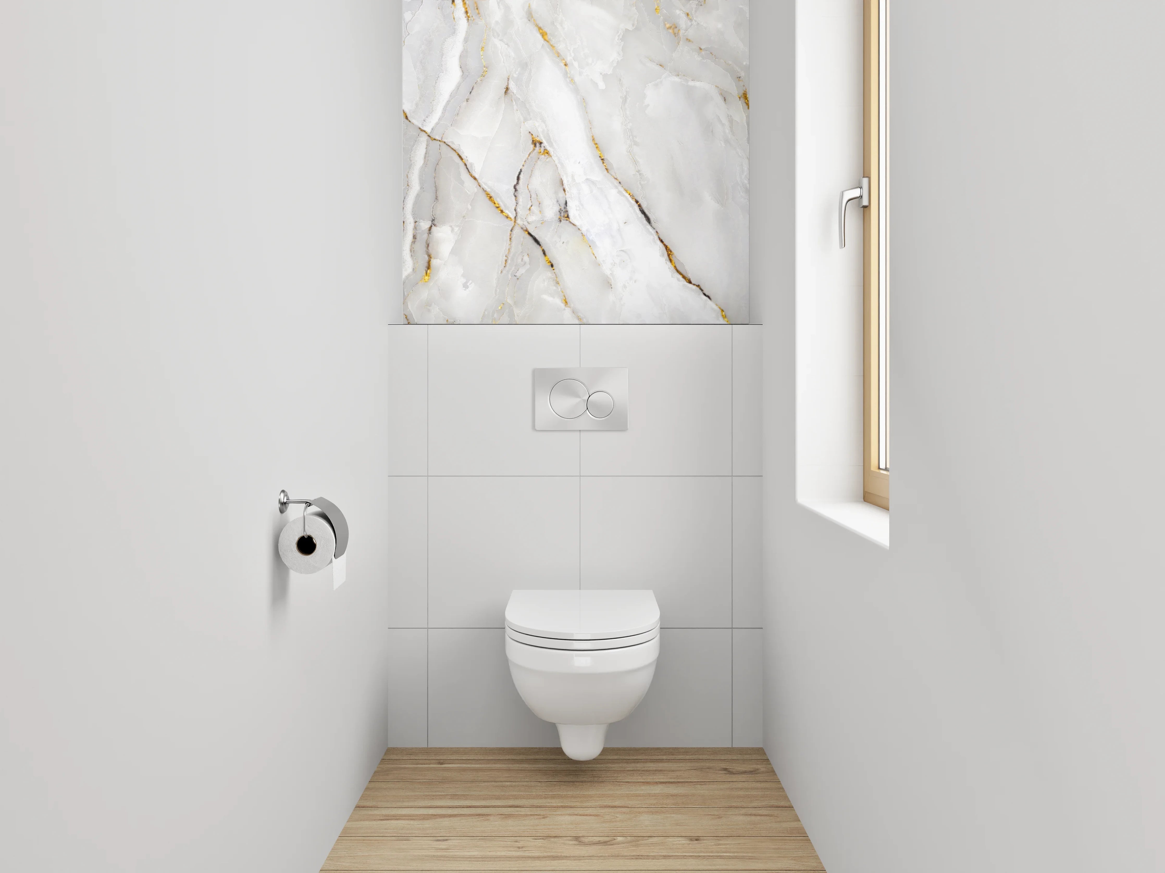 WC-Rückwand - Eleganter weiß-grauer Marmor-Look