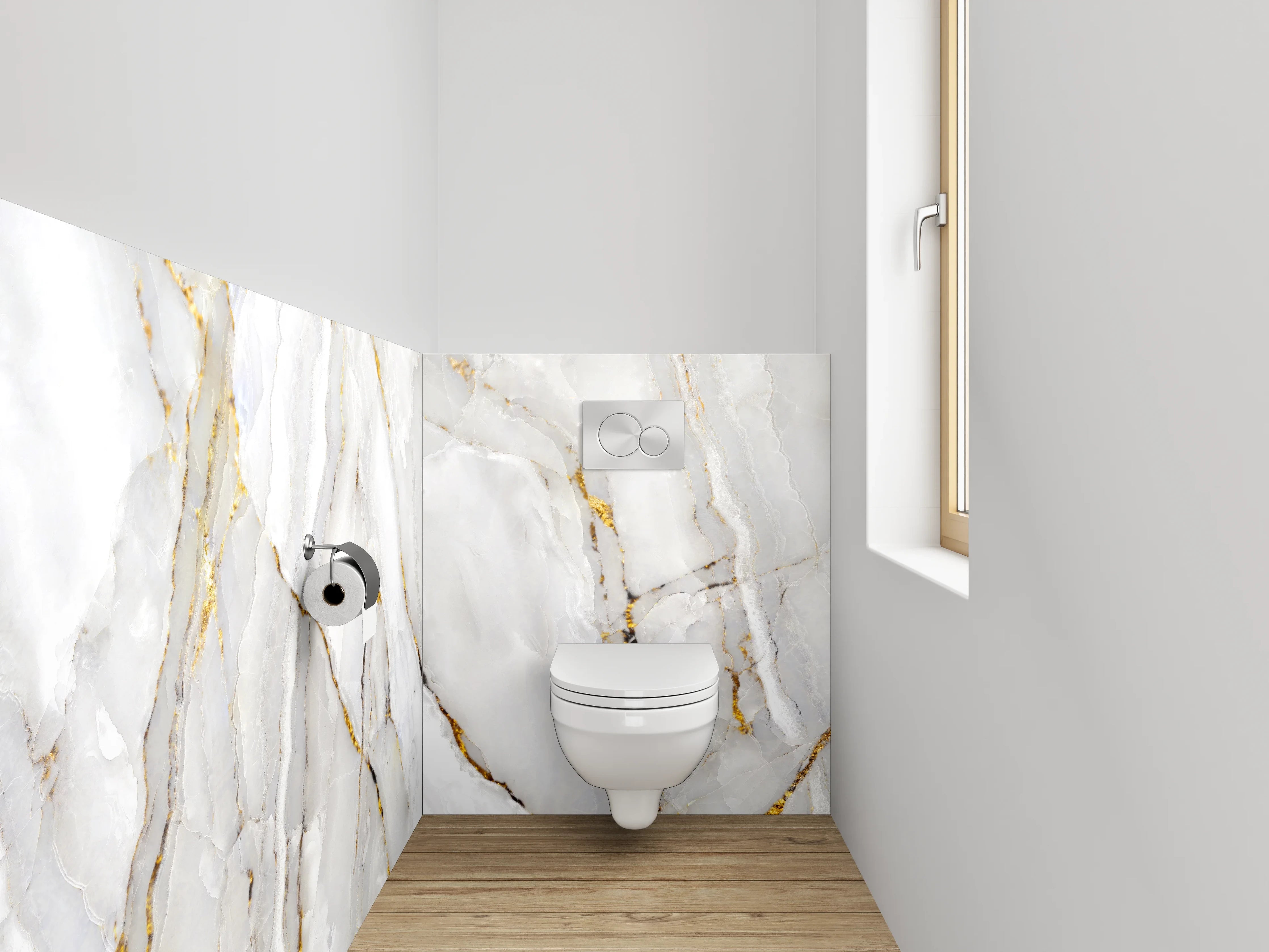 WC-Rückwand - Eleganter weiß-grauer Marmor-Look