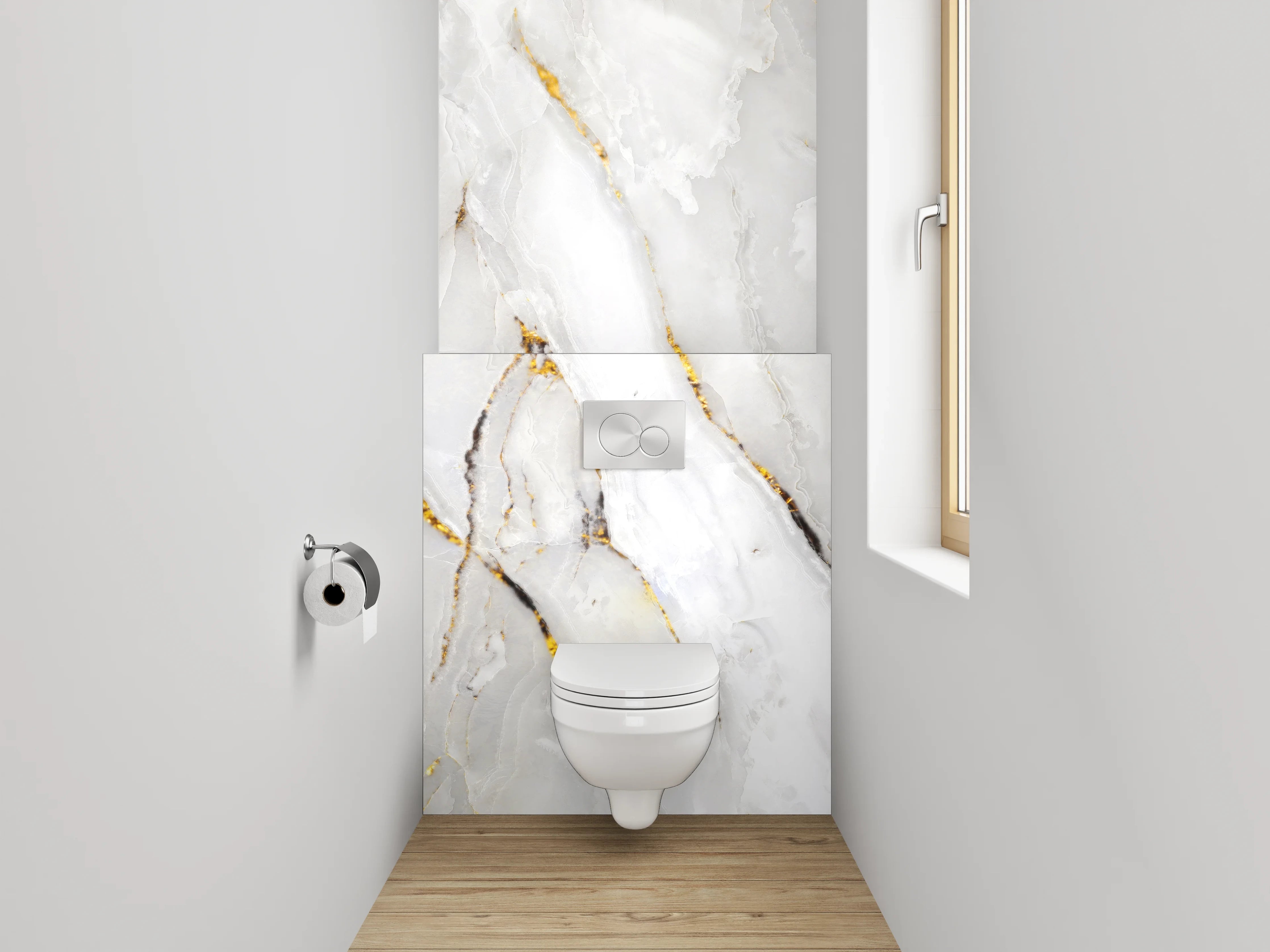 WC-Rückwand - Eleganter weiß-grauer Marmor-Look