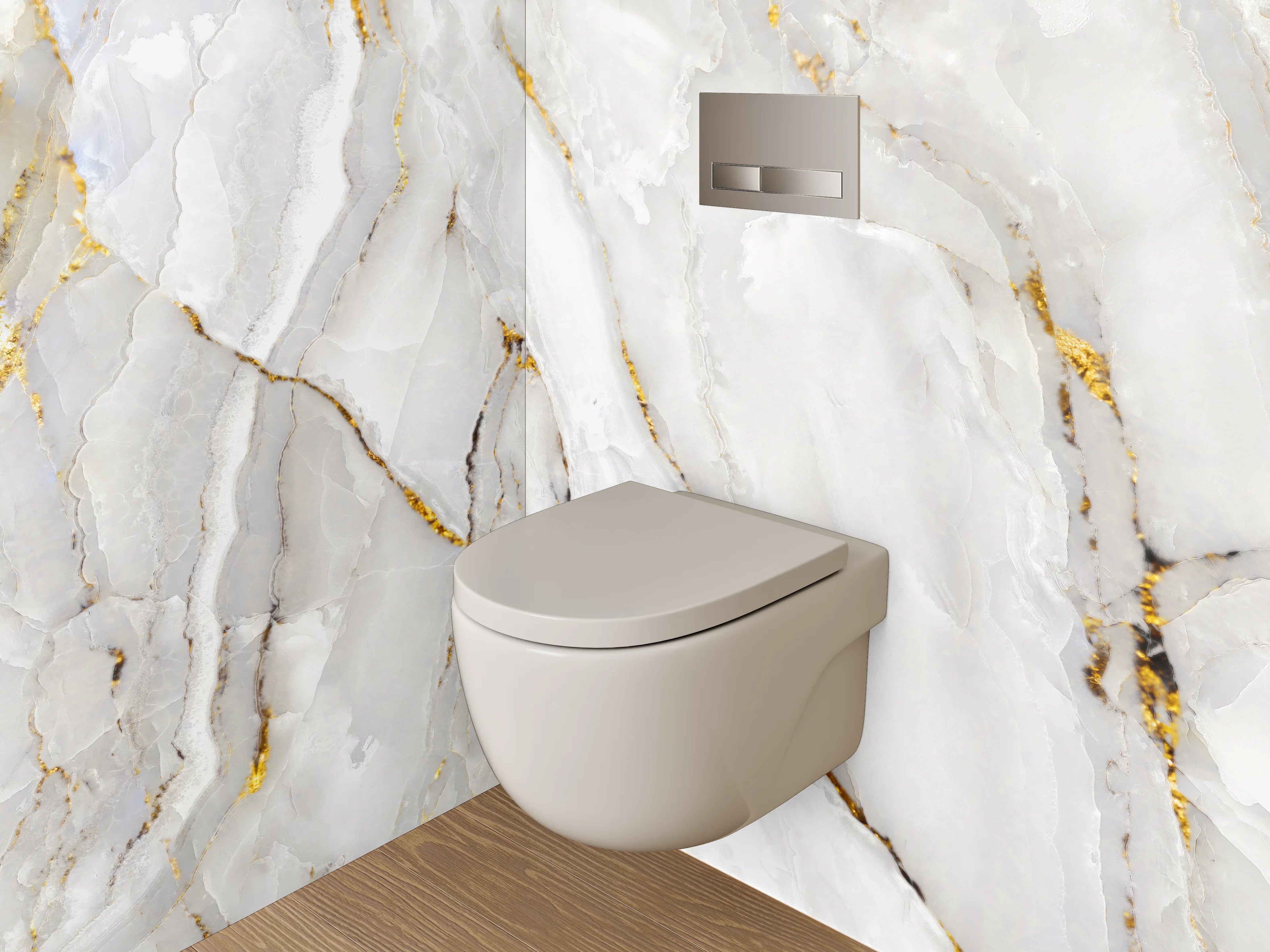 WC-Rückwand - Eleganter weiß-grauer Marmor-Look