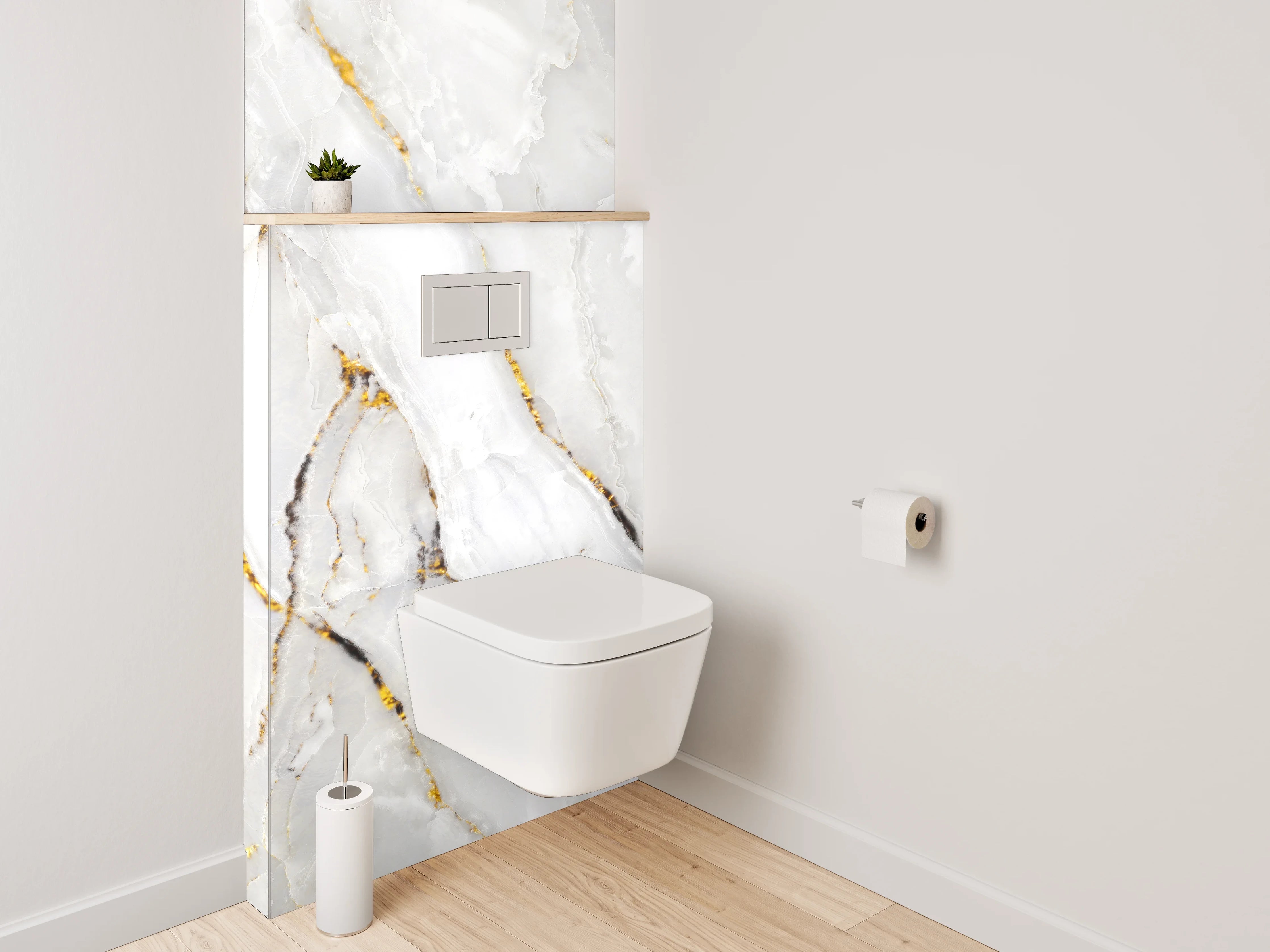 WC-Rückwand - Eleganter weiß-grauer Marmor-Look