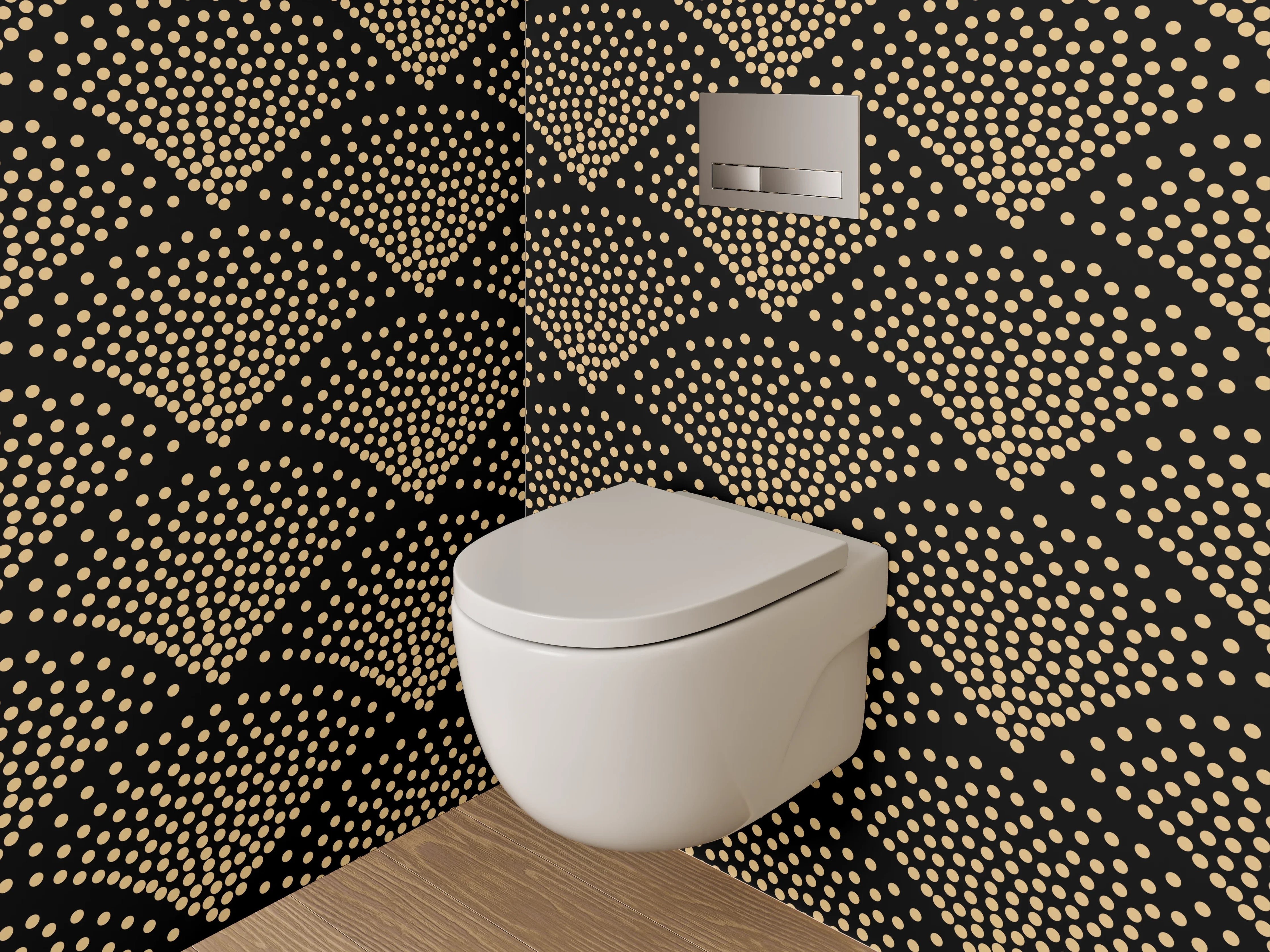 WC-Rückwand - Elegantes Art-Déco Fischschuppen-Muster Gold Schwarz