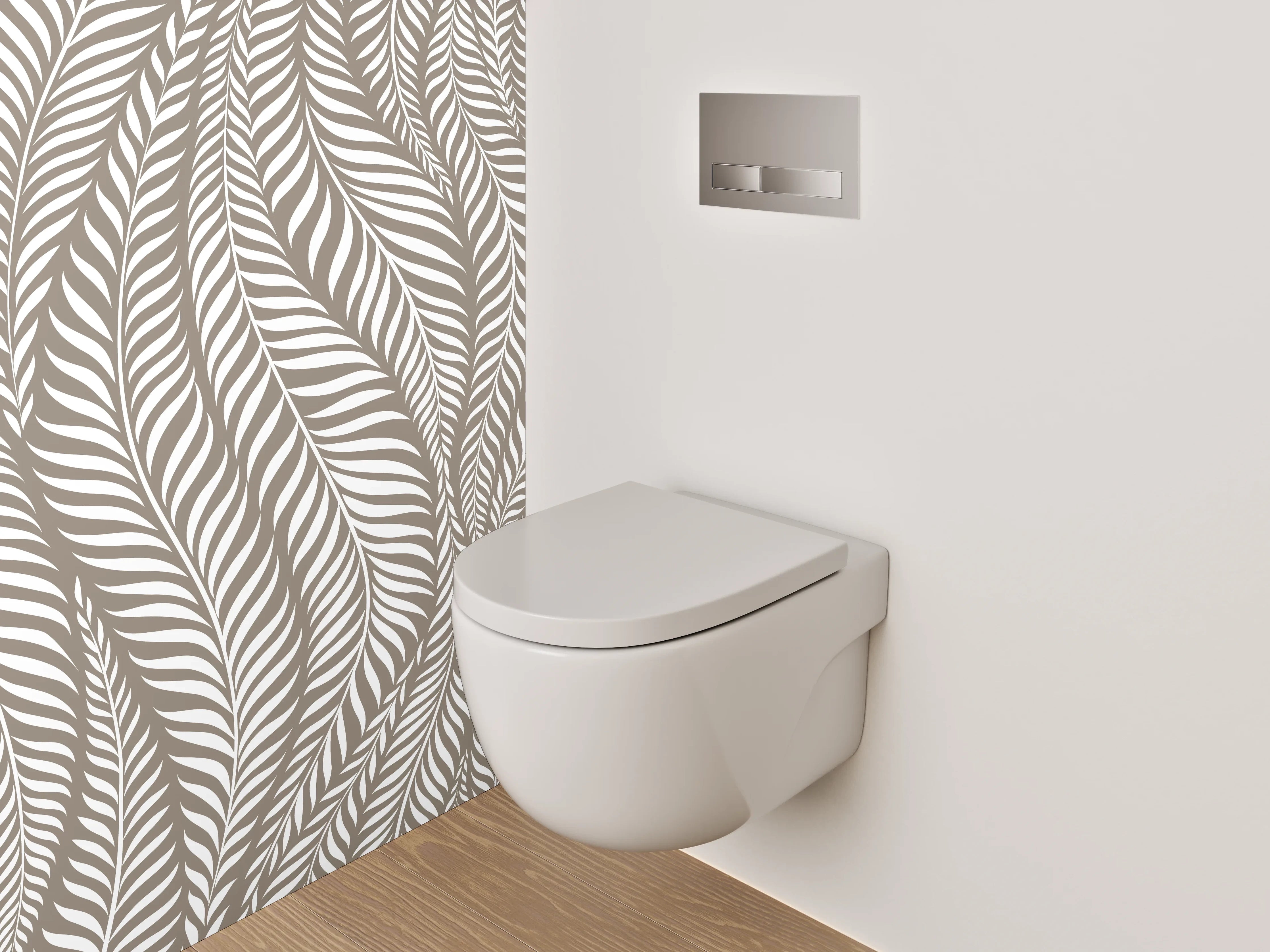 WC-Rückwand - Elegantes Blätter-Muster in Beige-Weiß