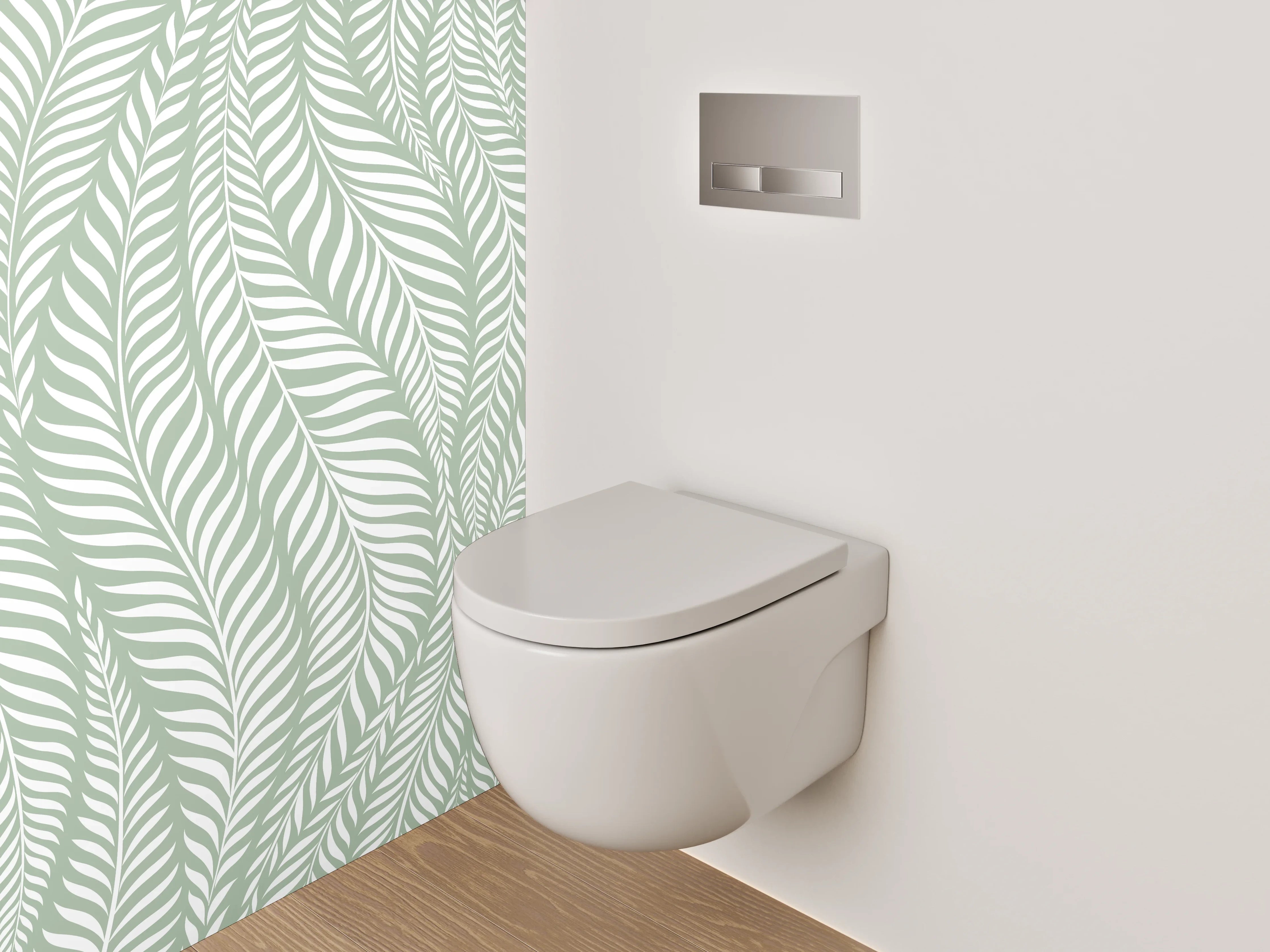 WC-Rückwand - Elegantes Blätter-Muster in Grün-Weiß