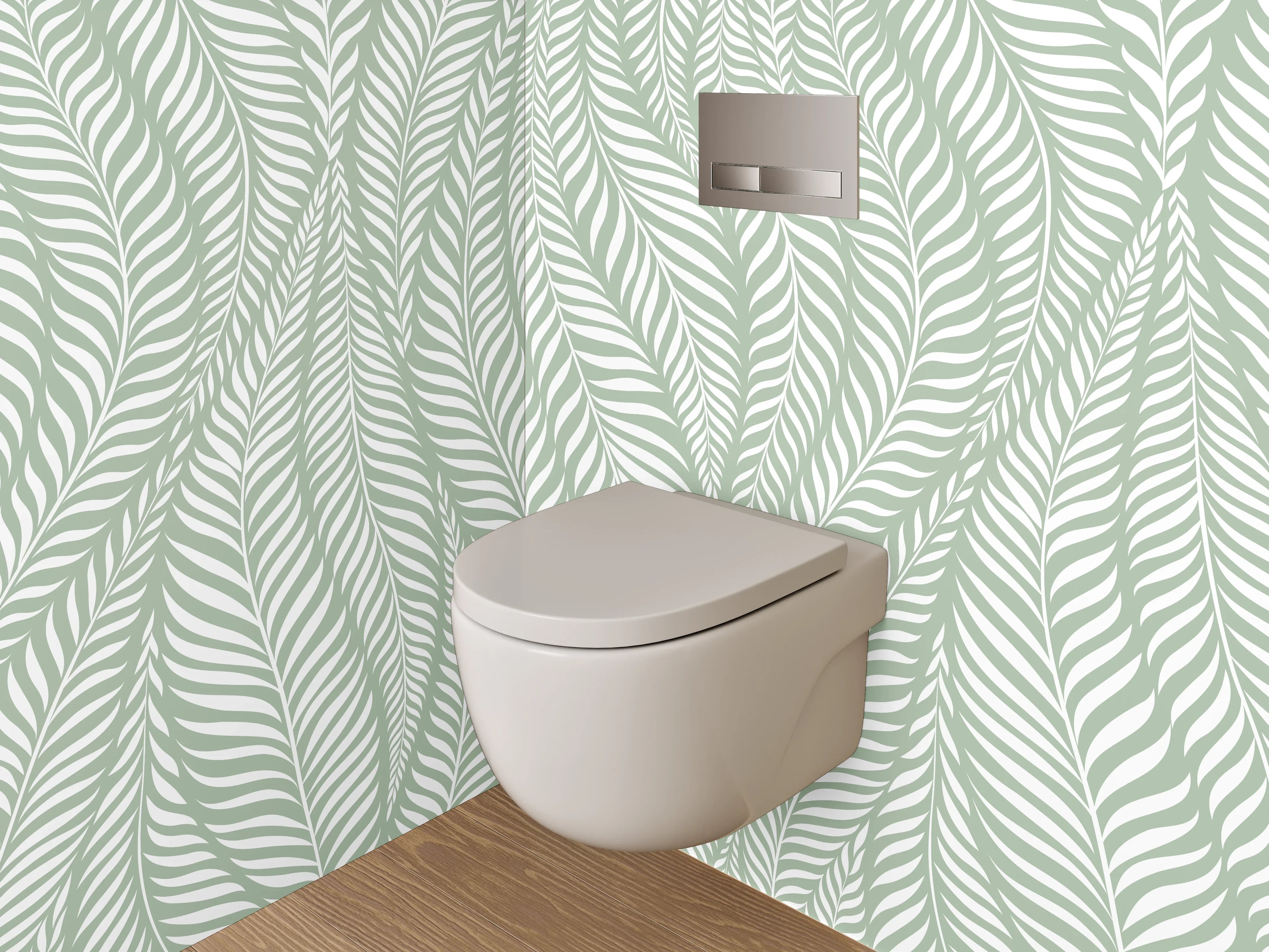 WC-Rückwand - Elegantes Blätter-Muster in Grün-Weiß