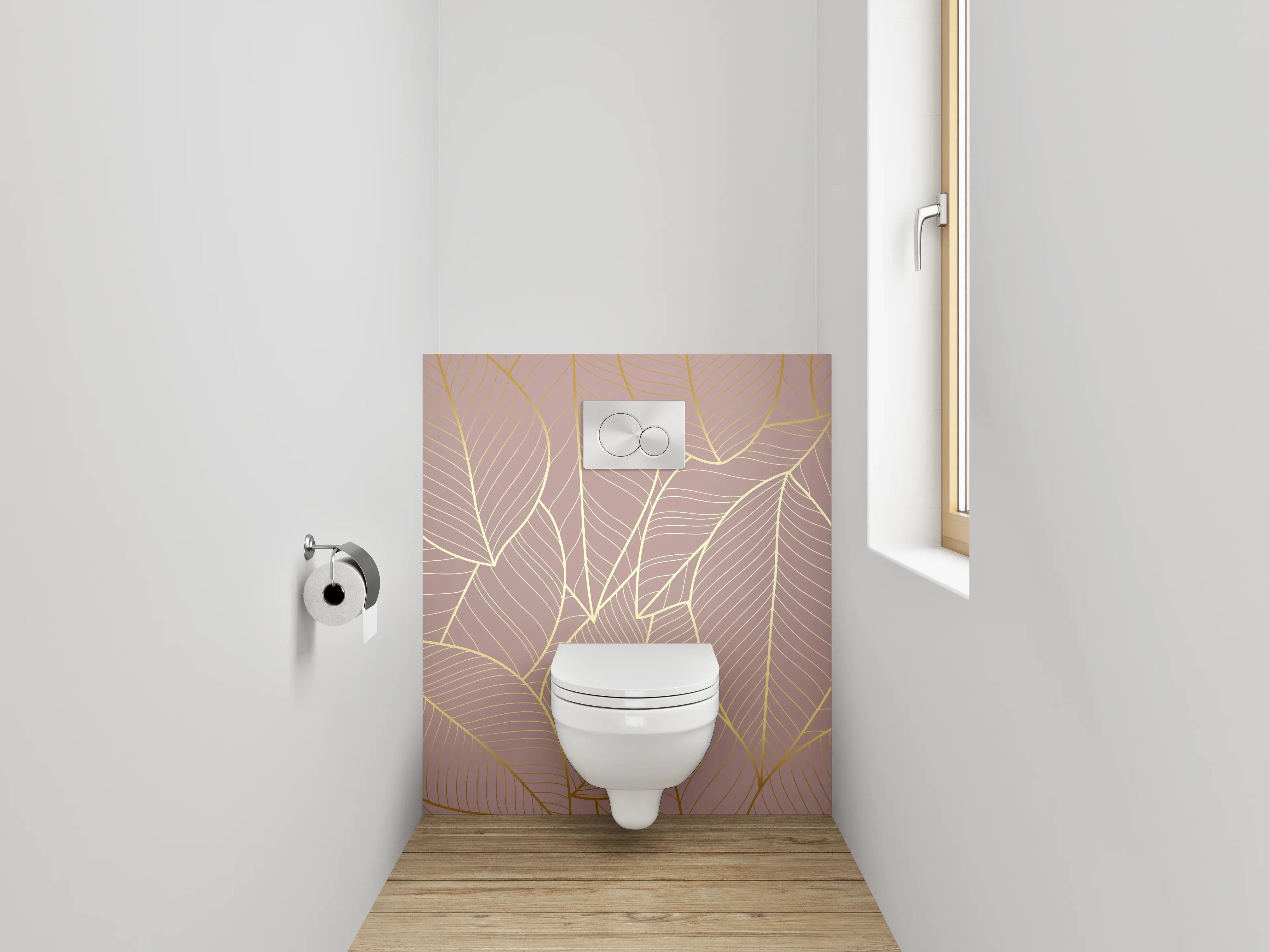WC-Rückwand - Elegantes Blatt-Design Gold auf Nude