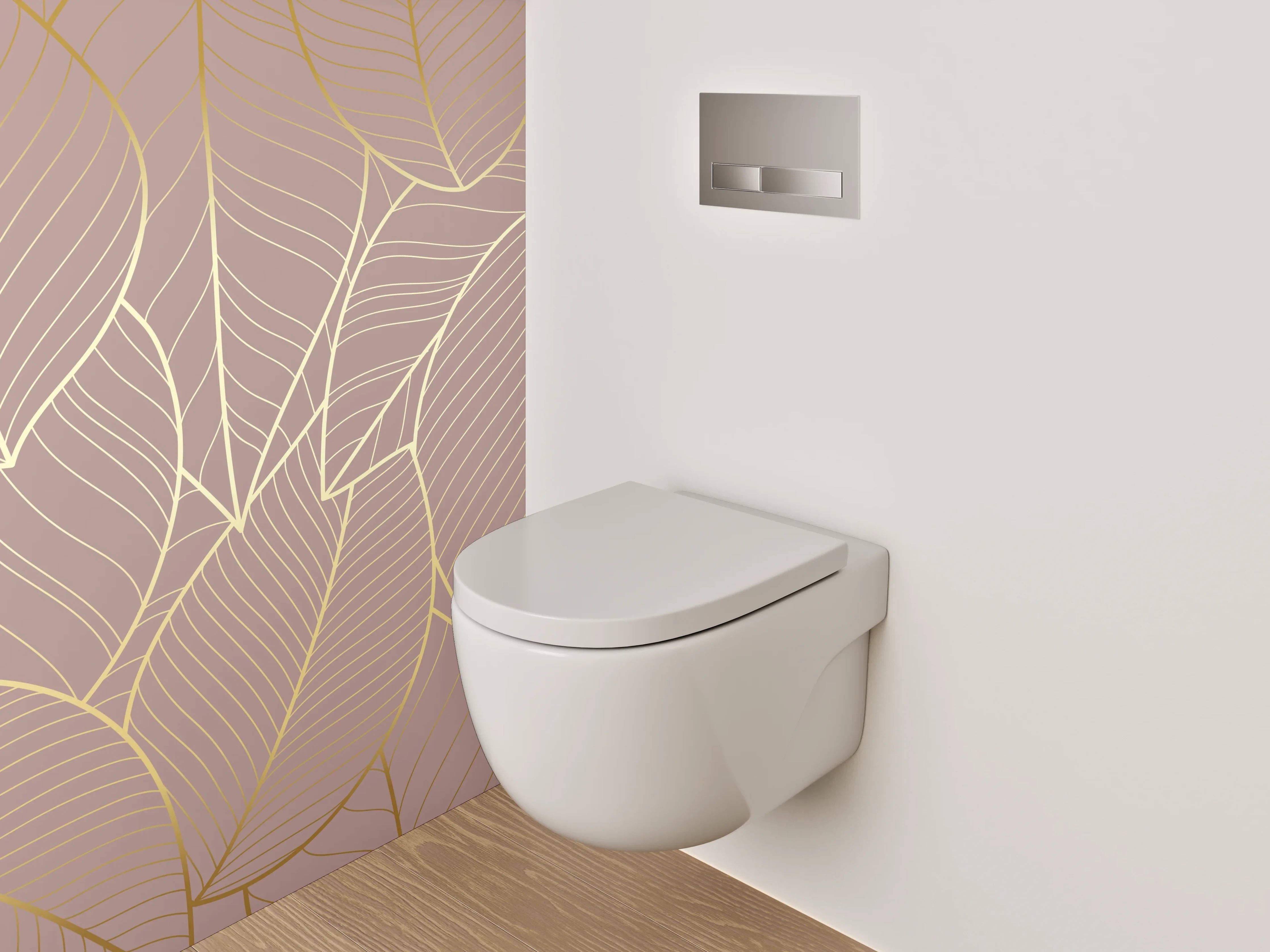 WC-Rückwand - Elegantes Blatt-Design Gold auf Nude