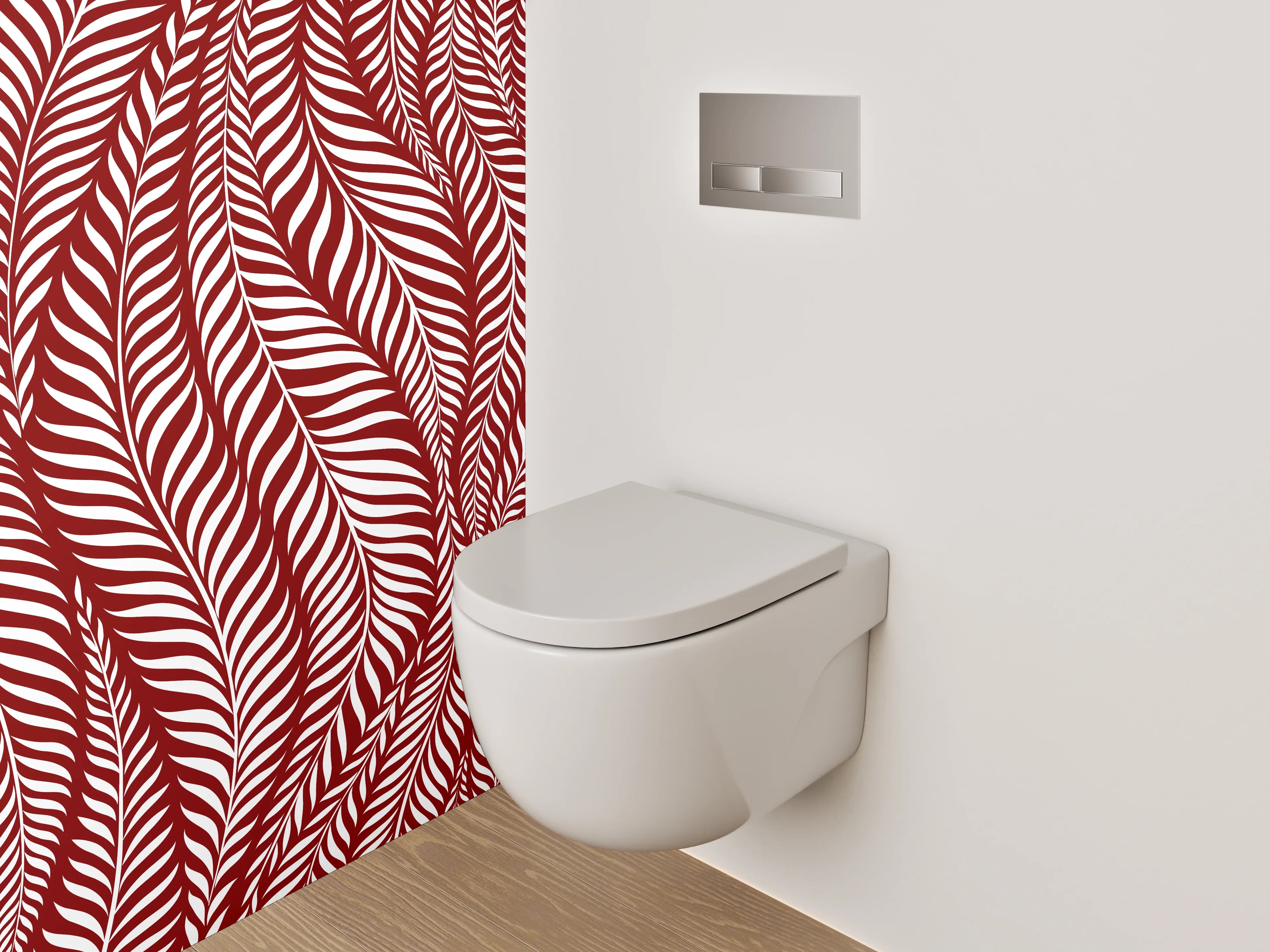 WC-Rückwand - Elegantes Blattmuster Rot Weiß