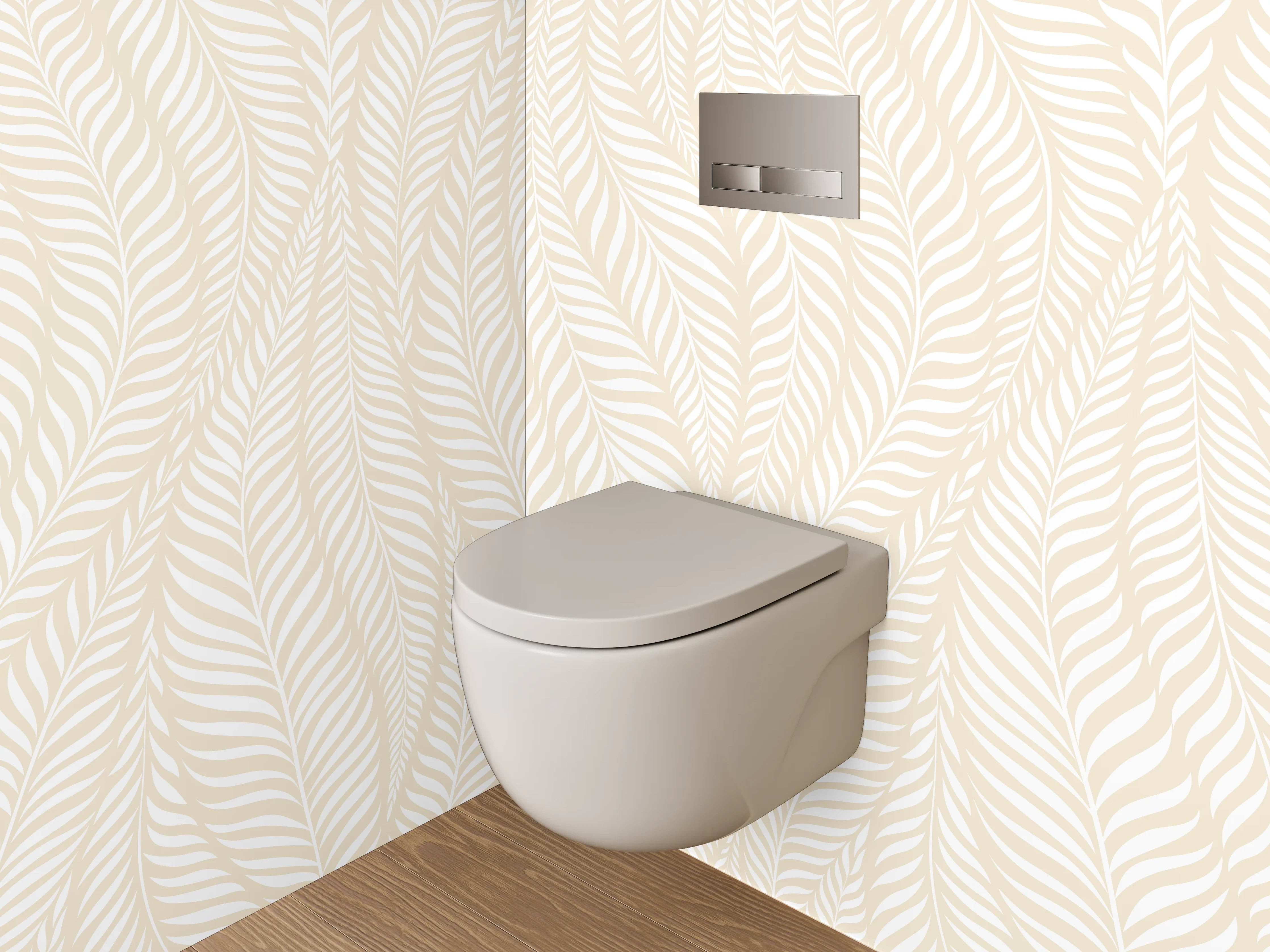 WC-Rückwand - Elegantes Creme-Blattmuster Vliestapete
