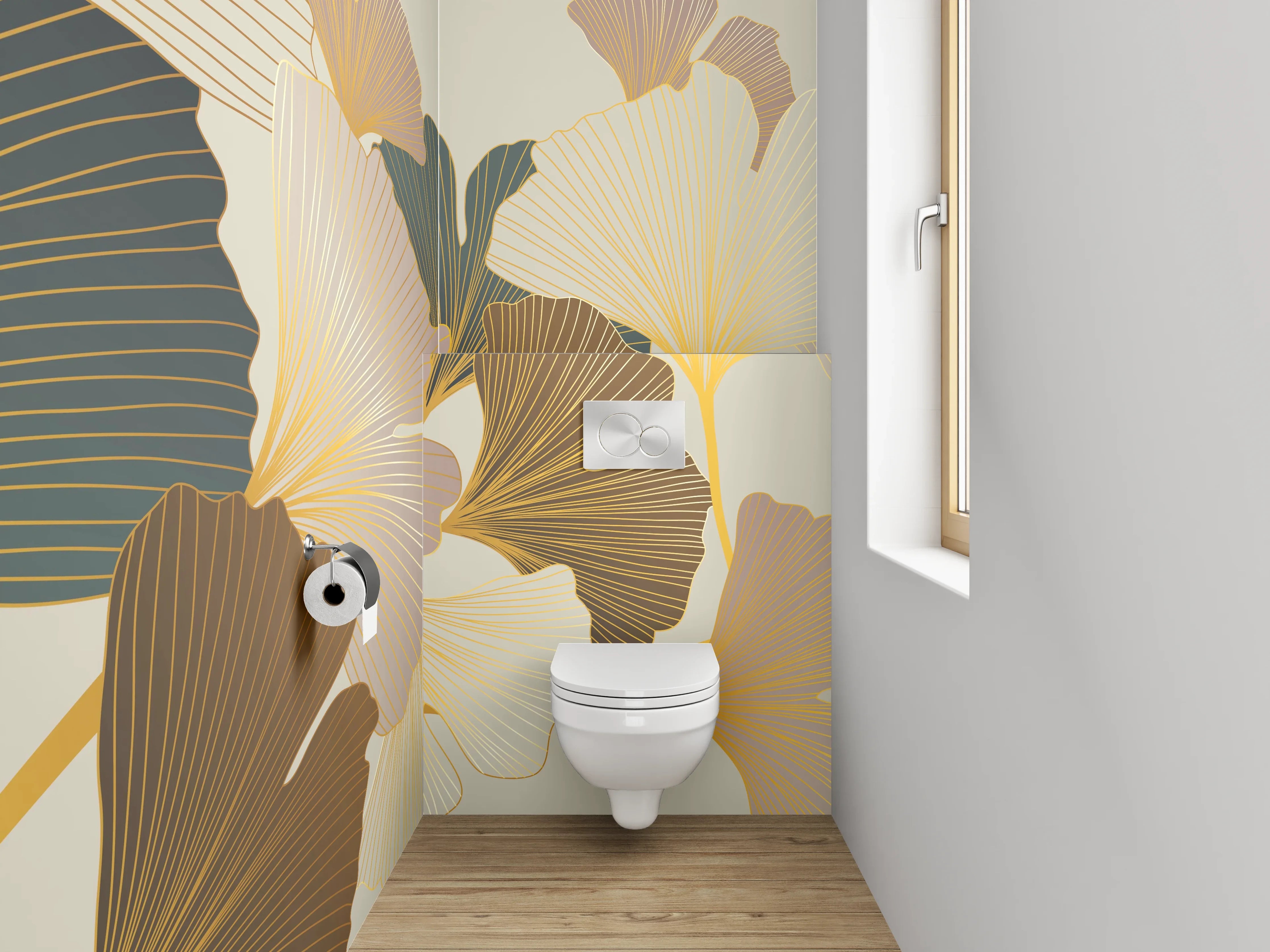 WC-Rückwand - Elegantes Gingko Blatt Kunstmotiv