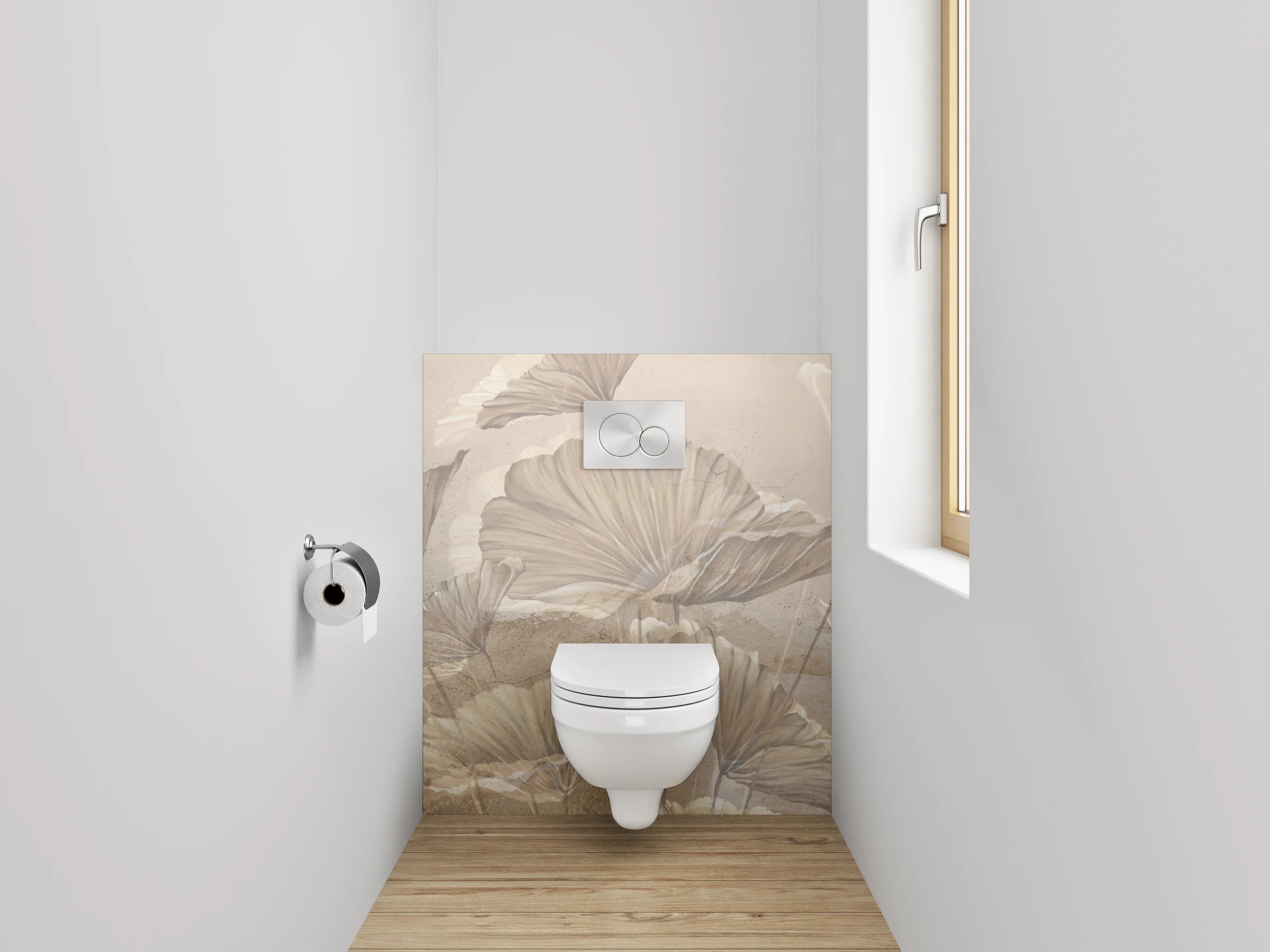 WC-Rückwand - Elegantes Ginkgo-Blatt Aquarell Beige