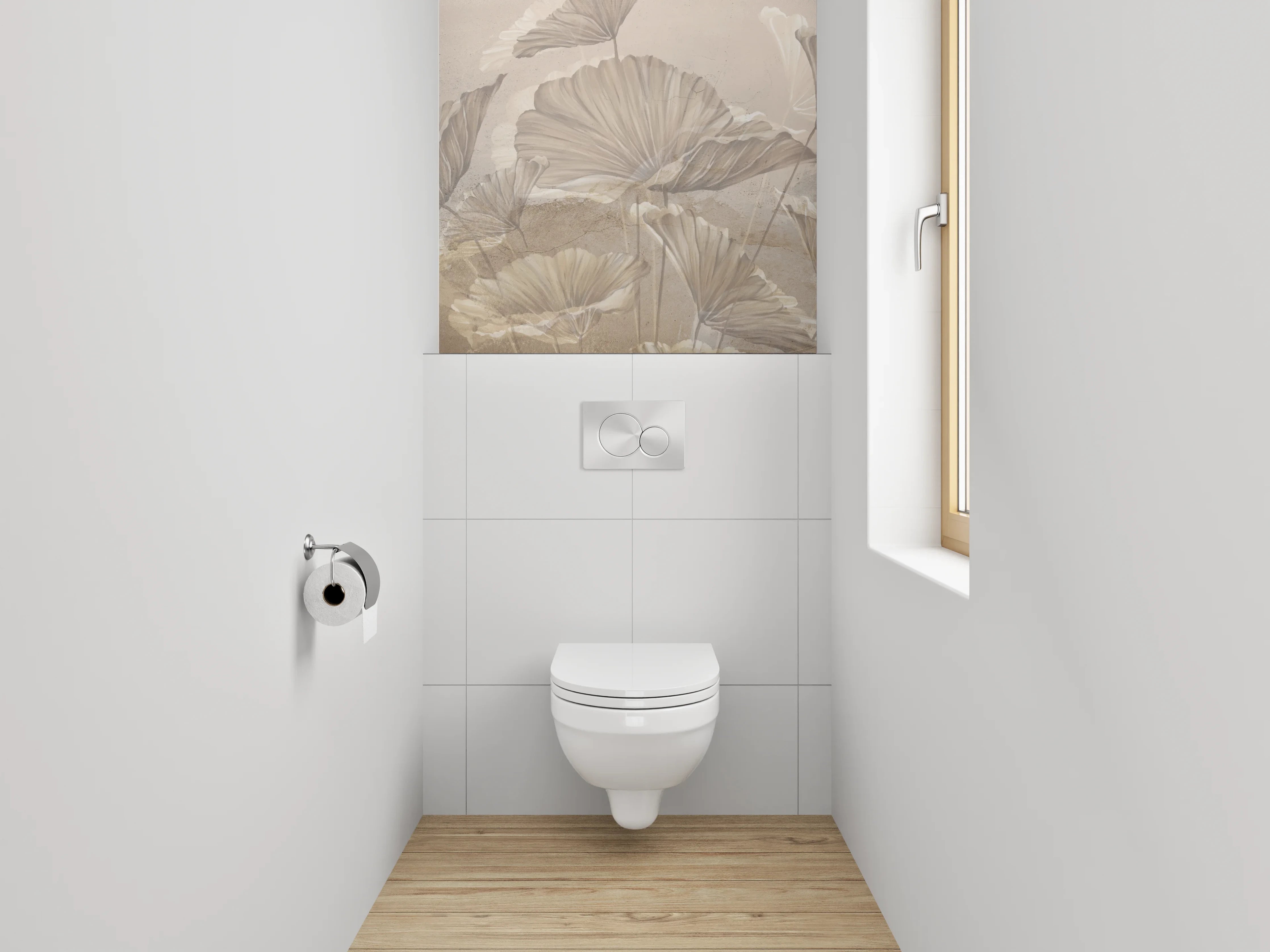 WC-Rückwand - Elegantes Ginkgo-Blatt Aquarell Beige