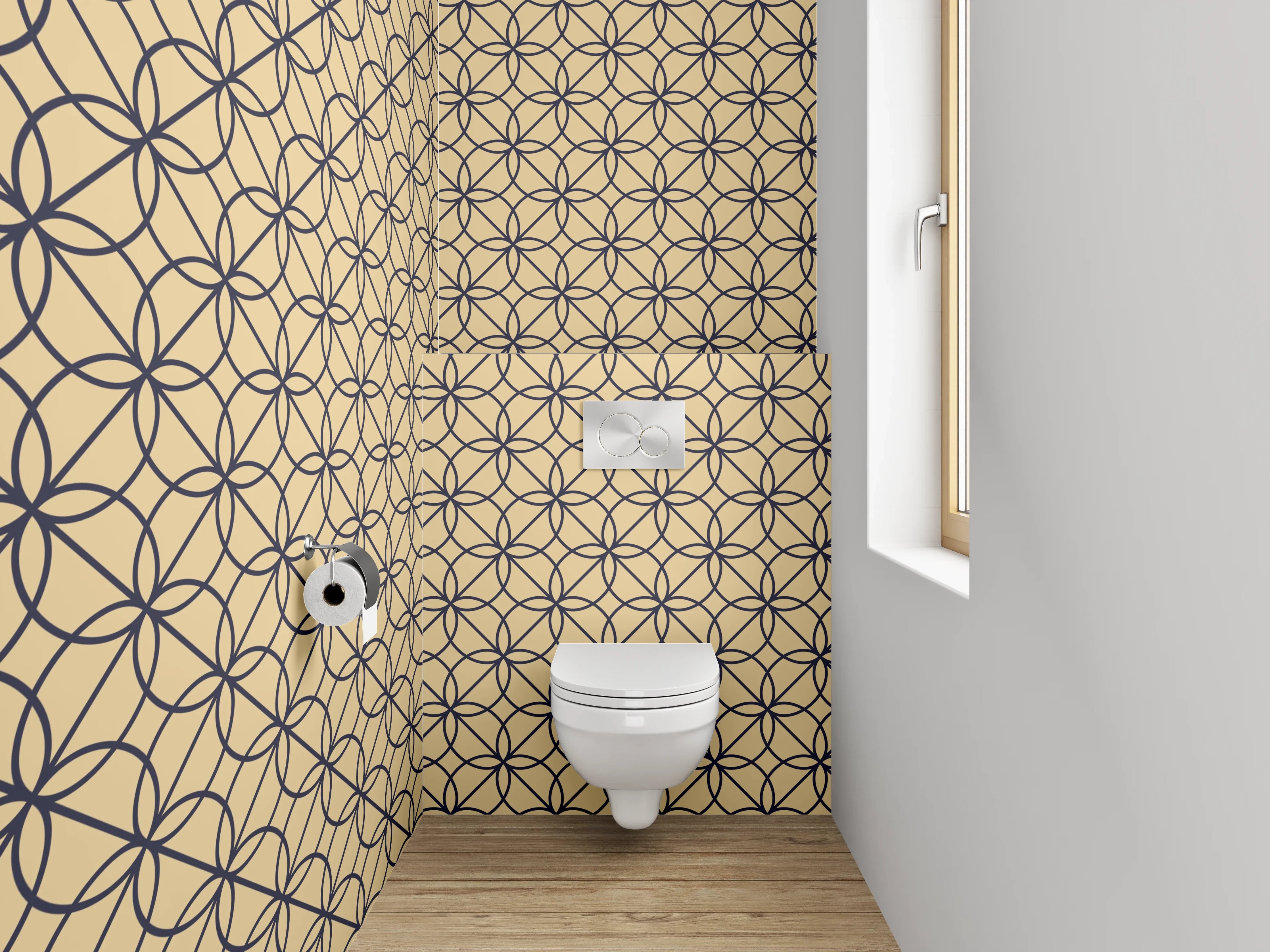 WC-Rückwand - Elegantes Gold Muster mit geometrischen Linien