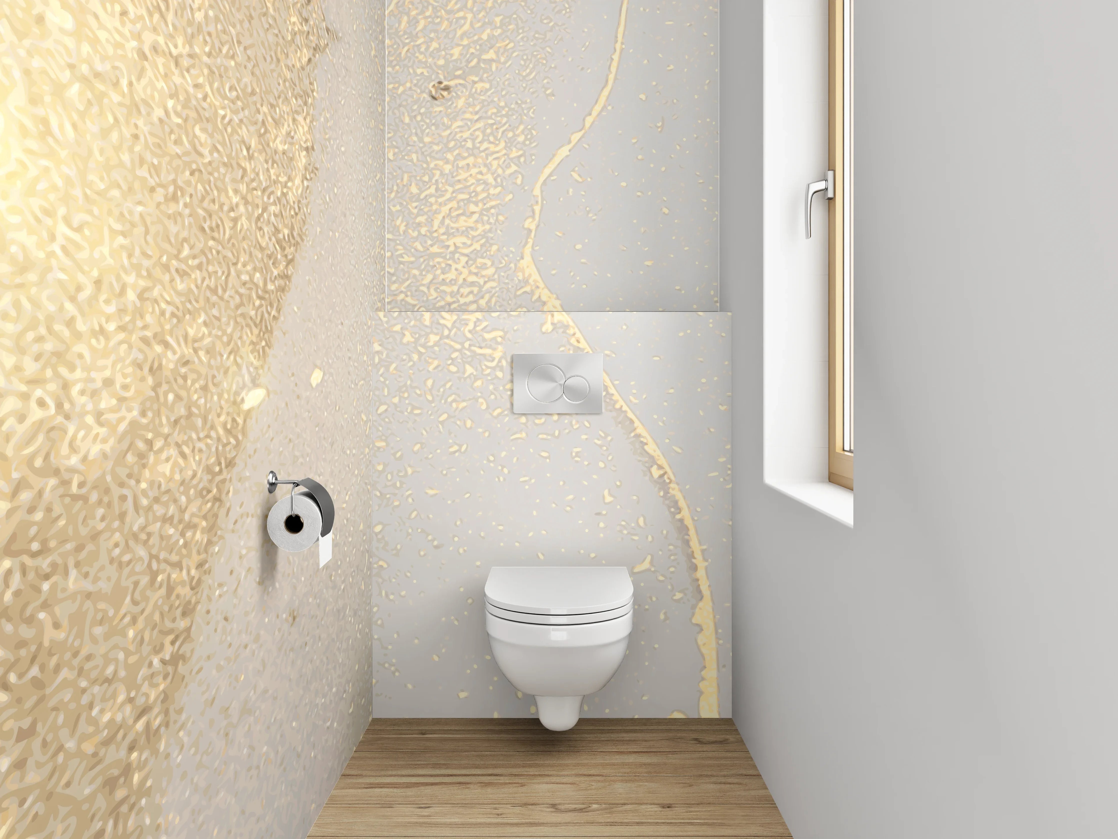 WC-Rückwand - Elegantes Gold auf weißem Marmor