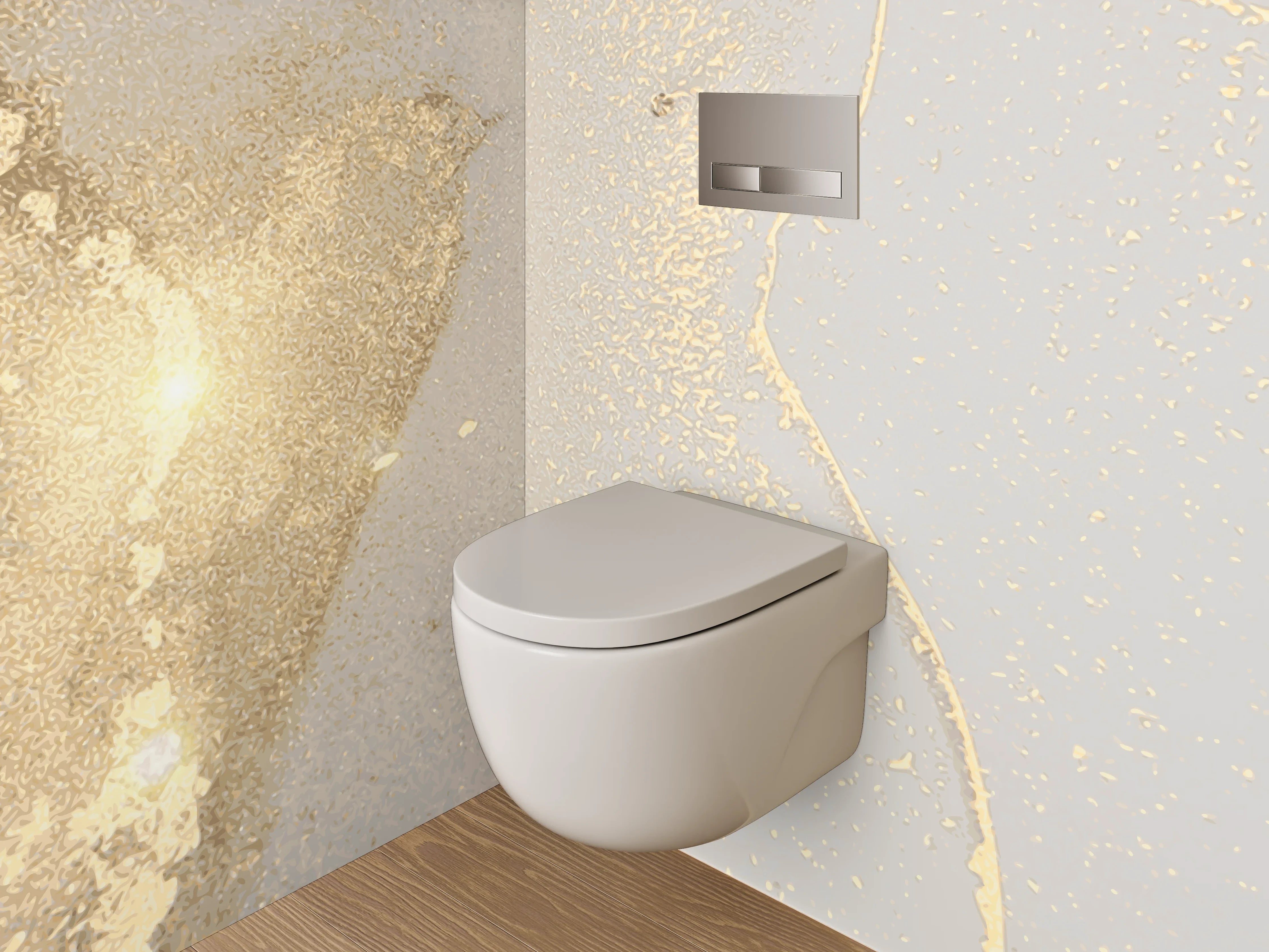 WC-Rückwand - Elegantes Gold auf weißem Marmor