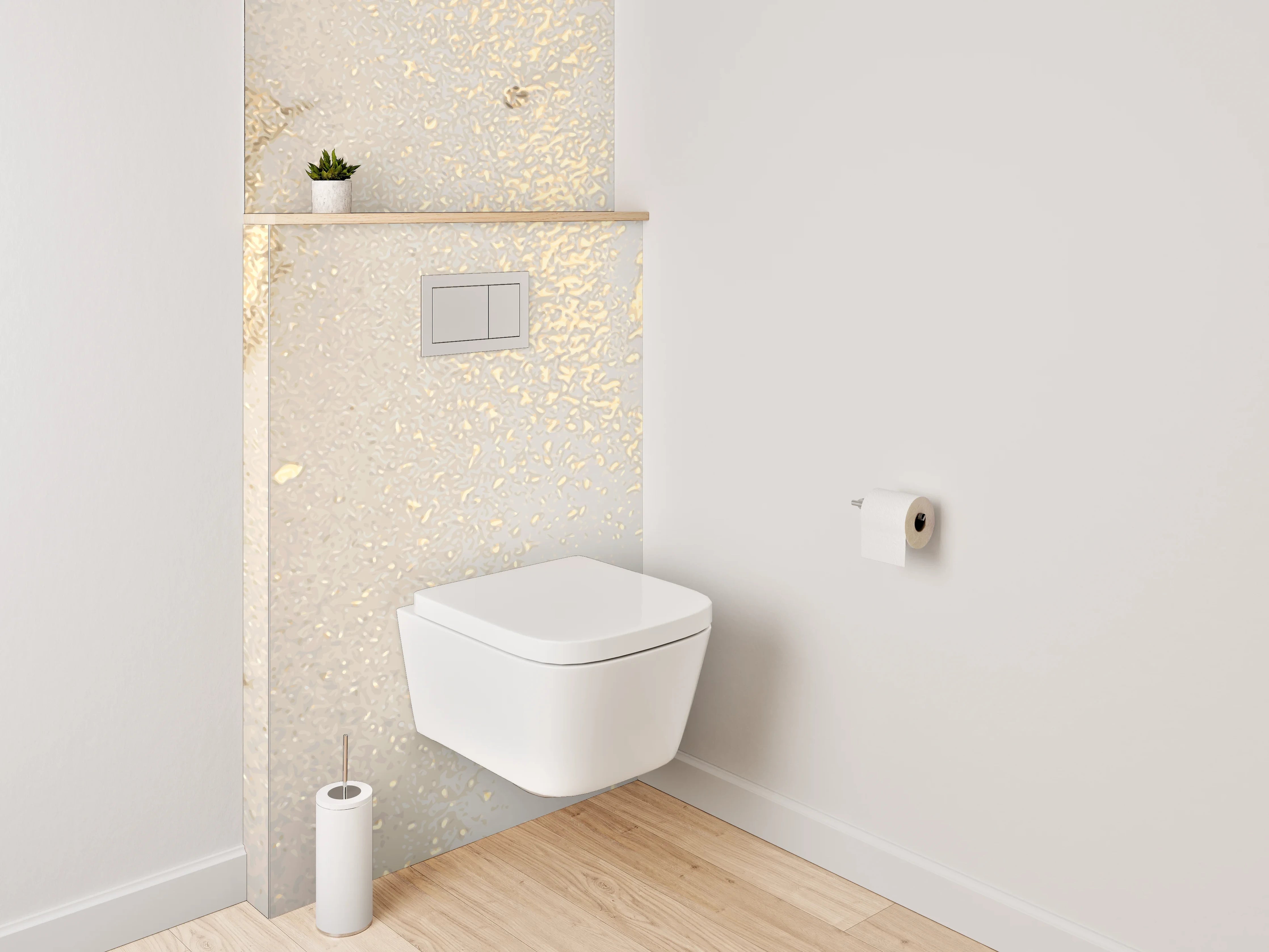 WC-Rückwand - Elegantes Gold auf weißem Marmor