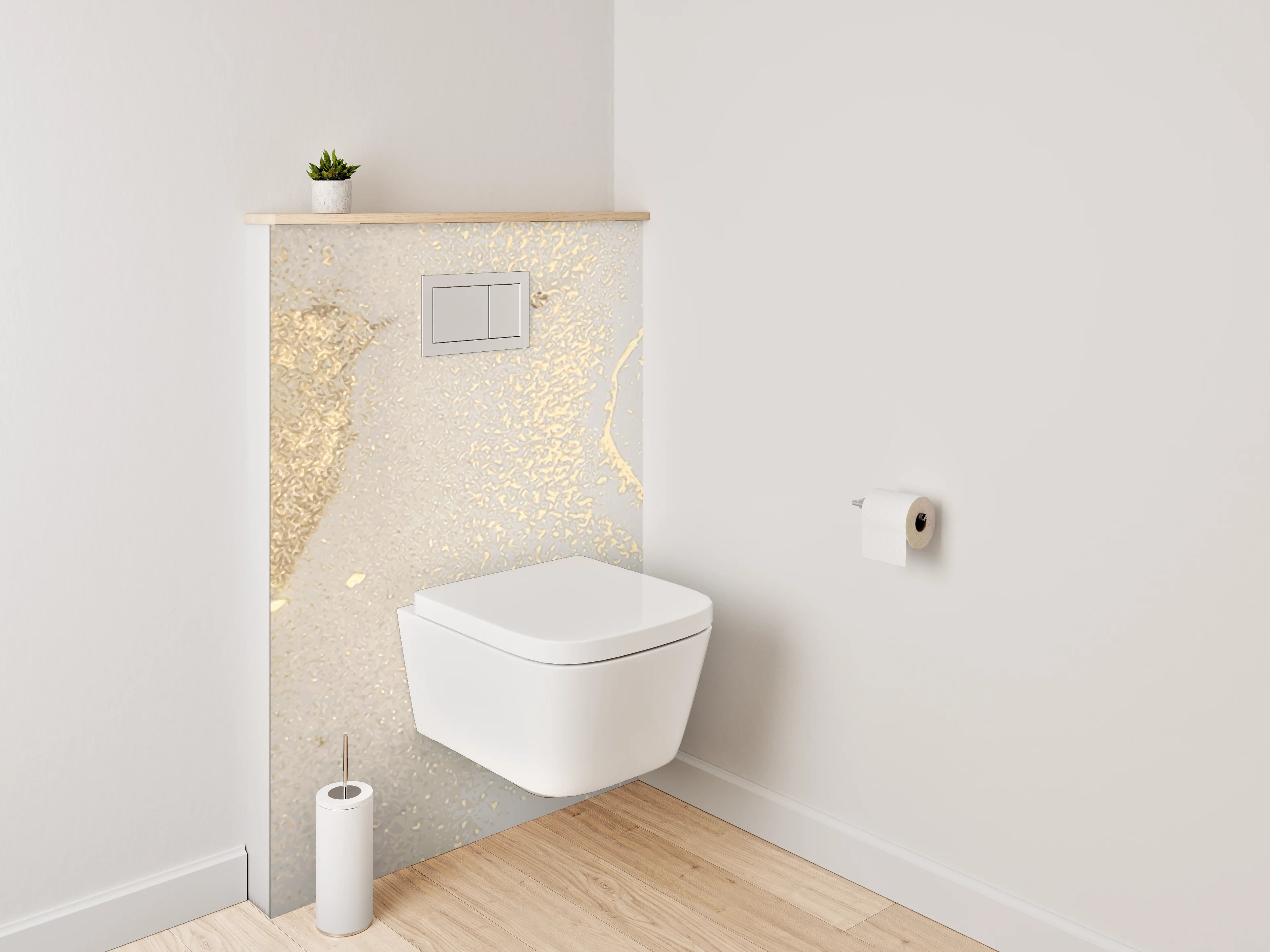 WC-Rückwand - Elegantes Gold auf weißem Marmor