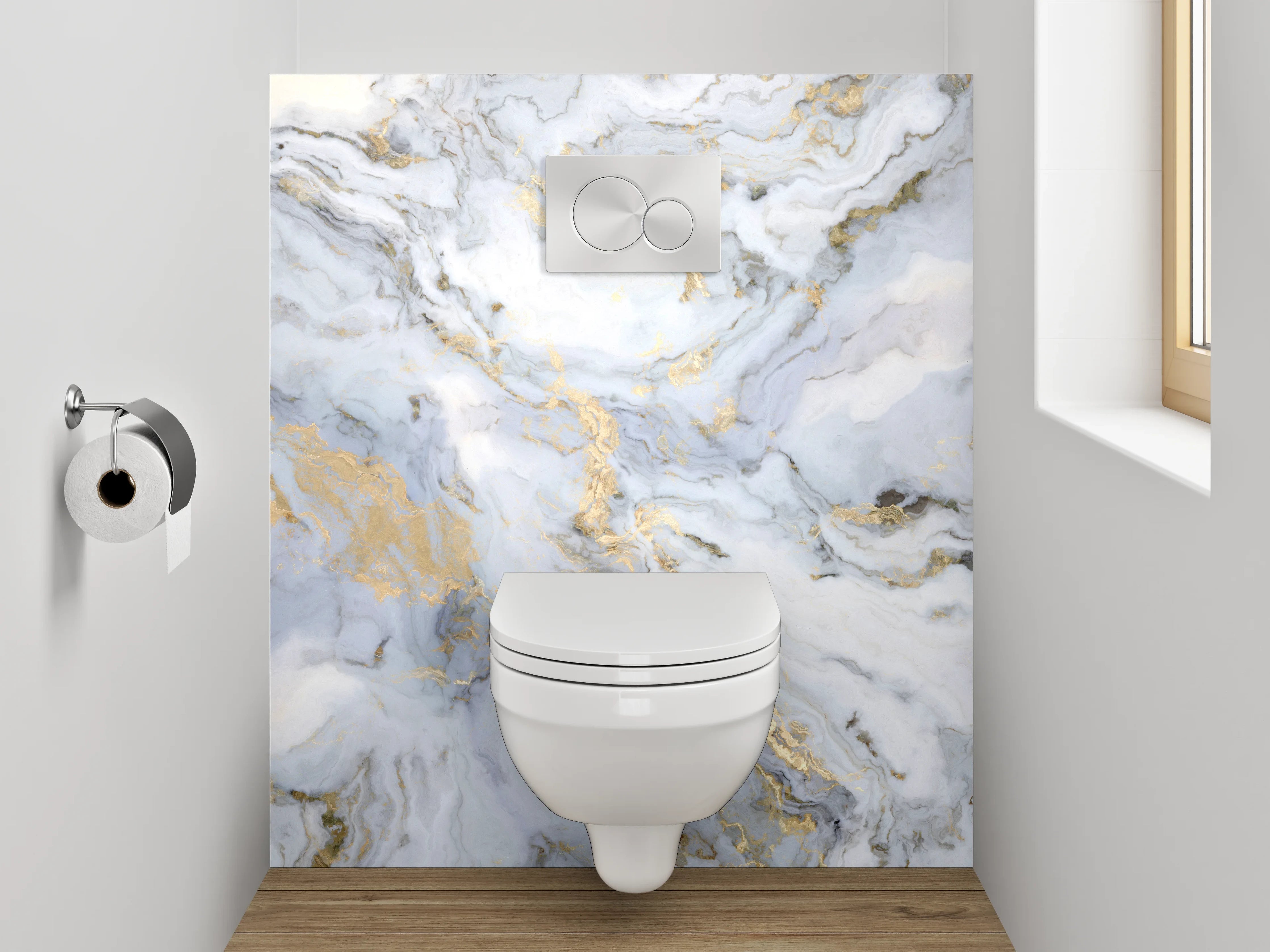 WC-Rückwand - Elegantes Marmor-Design in Weiß und Grau