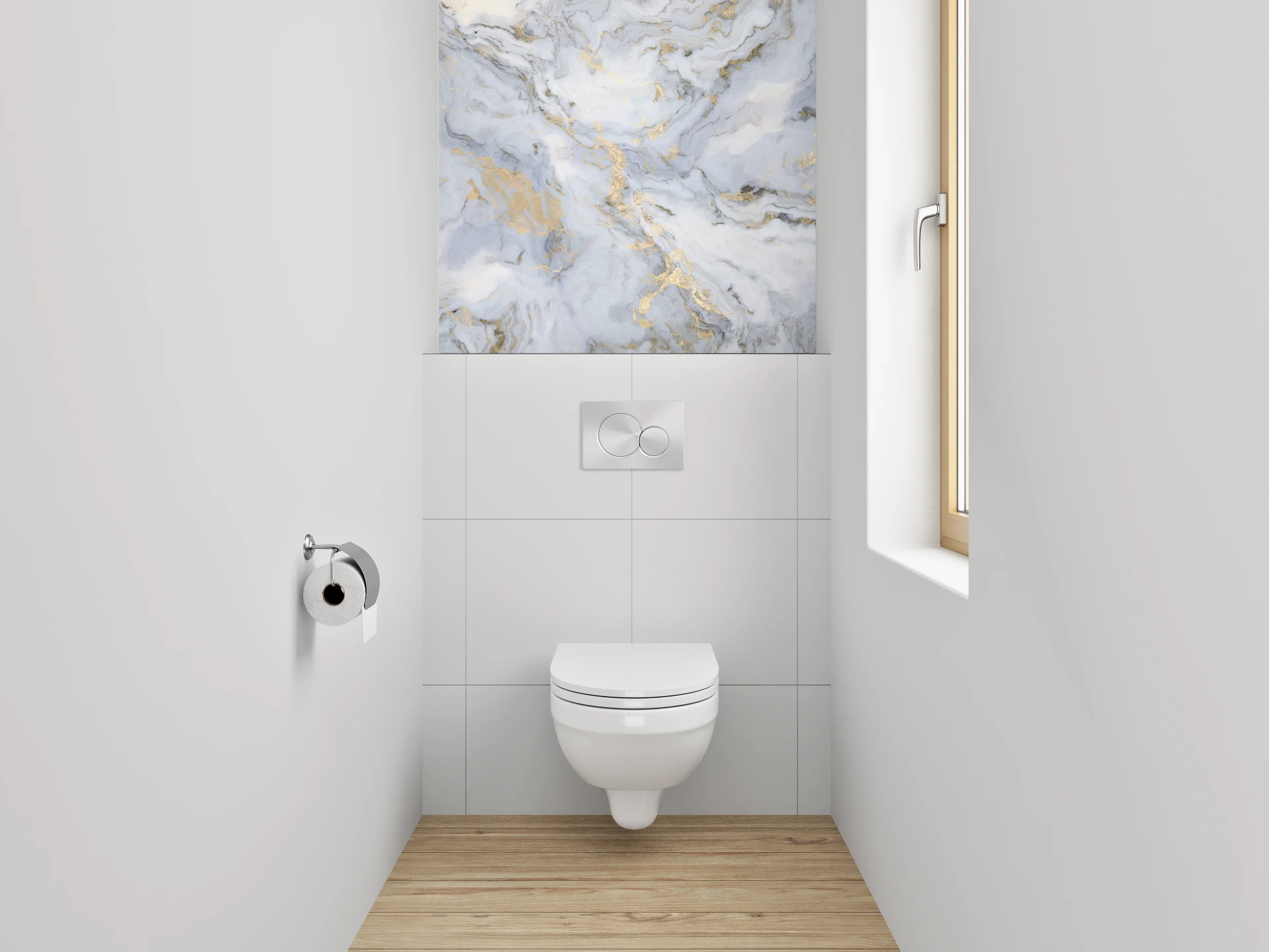 WC-Rückwand - Elegantes Marmor-Design in Weiß und Grau