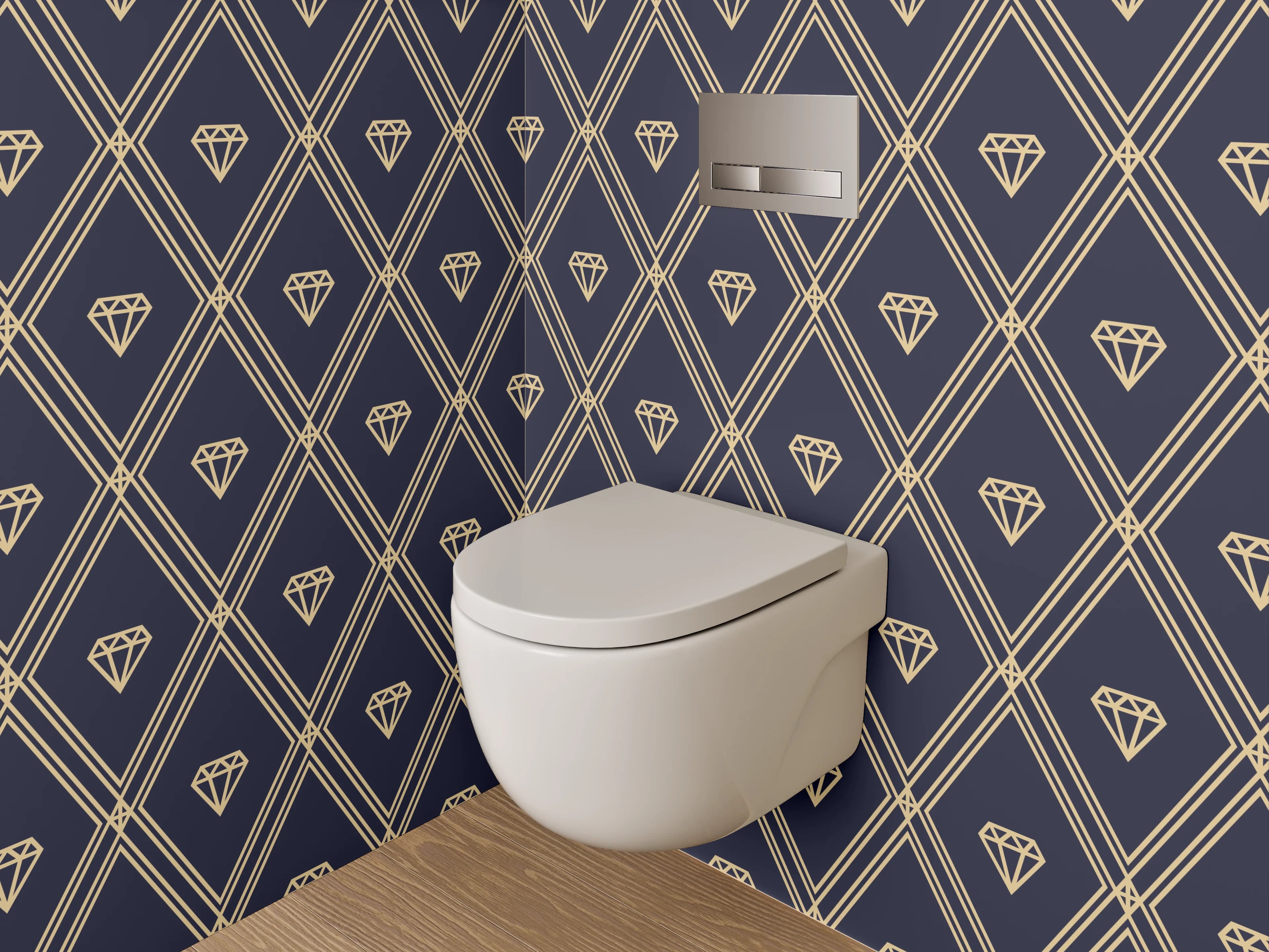 WC-Rückwand - Elegantes Muster im Dunkelblau und Gold