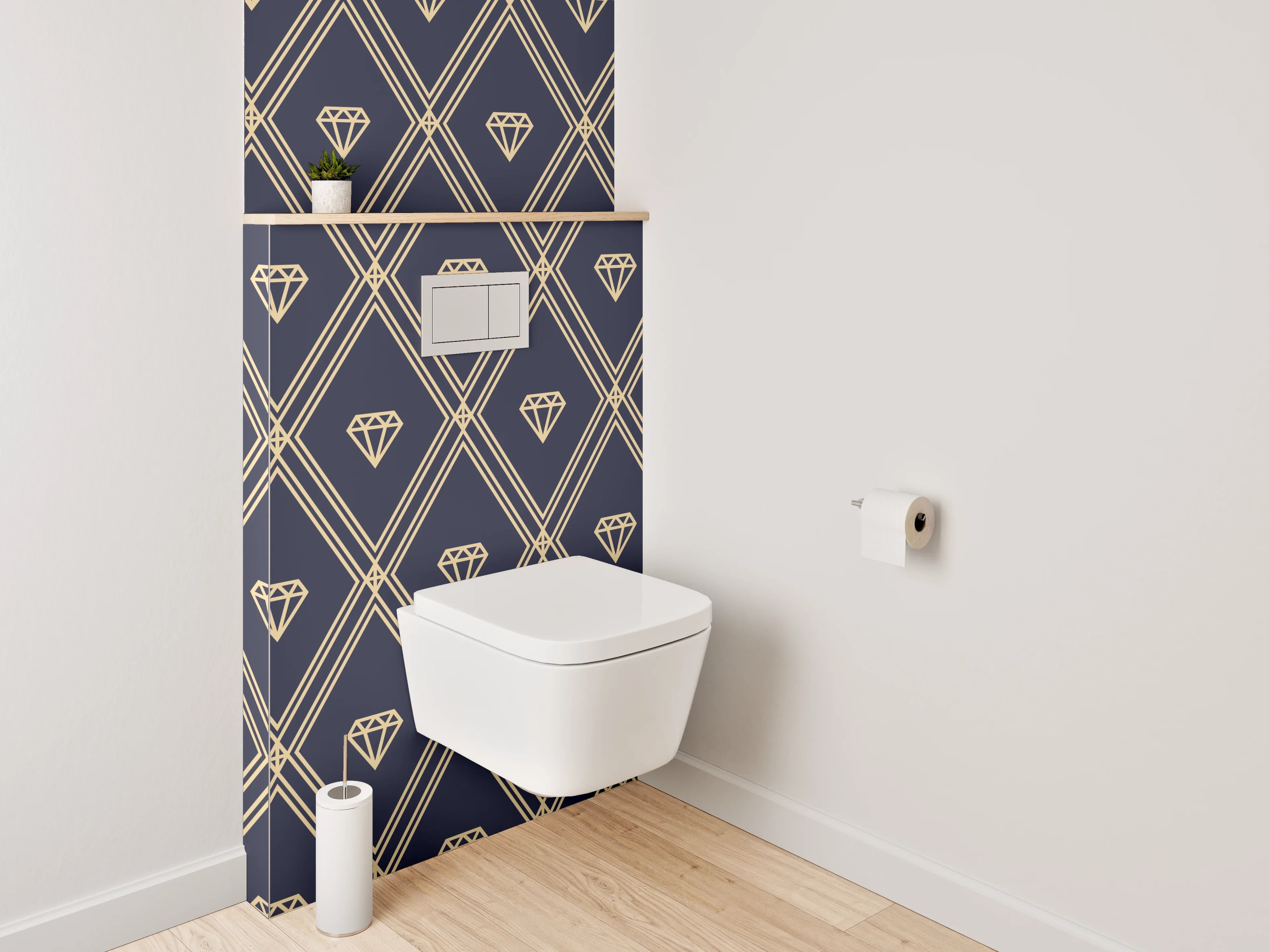 WC-Rückwand - Elegantes Muster im Dunkelblau und Gold