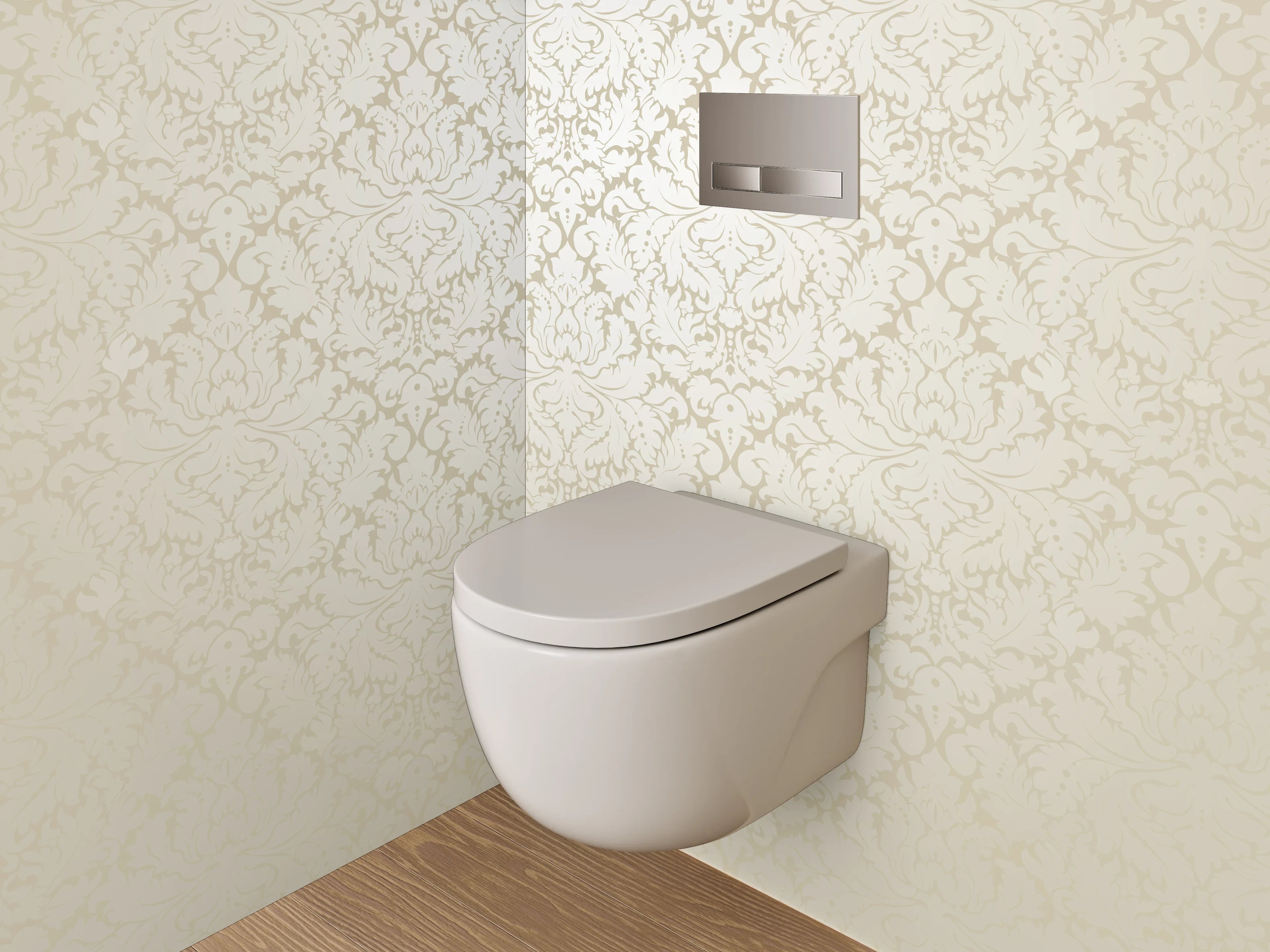 WC-Rückwand - Elegantes Ornament Muster Beige Weiß
