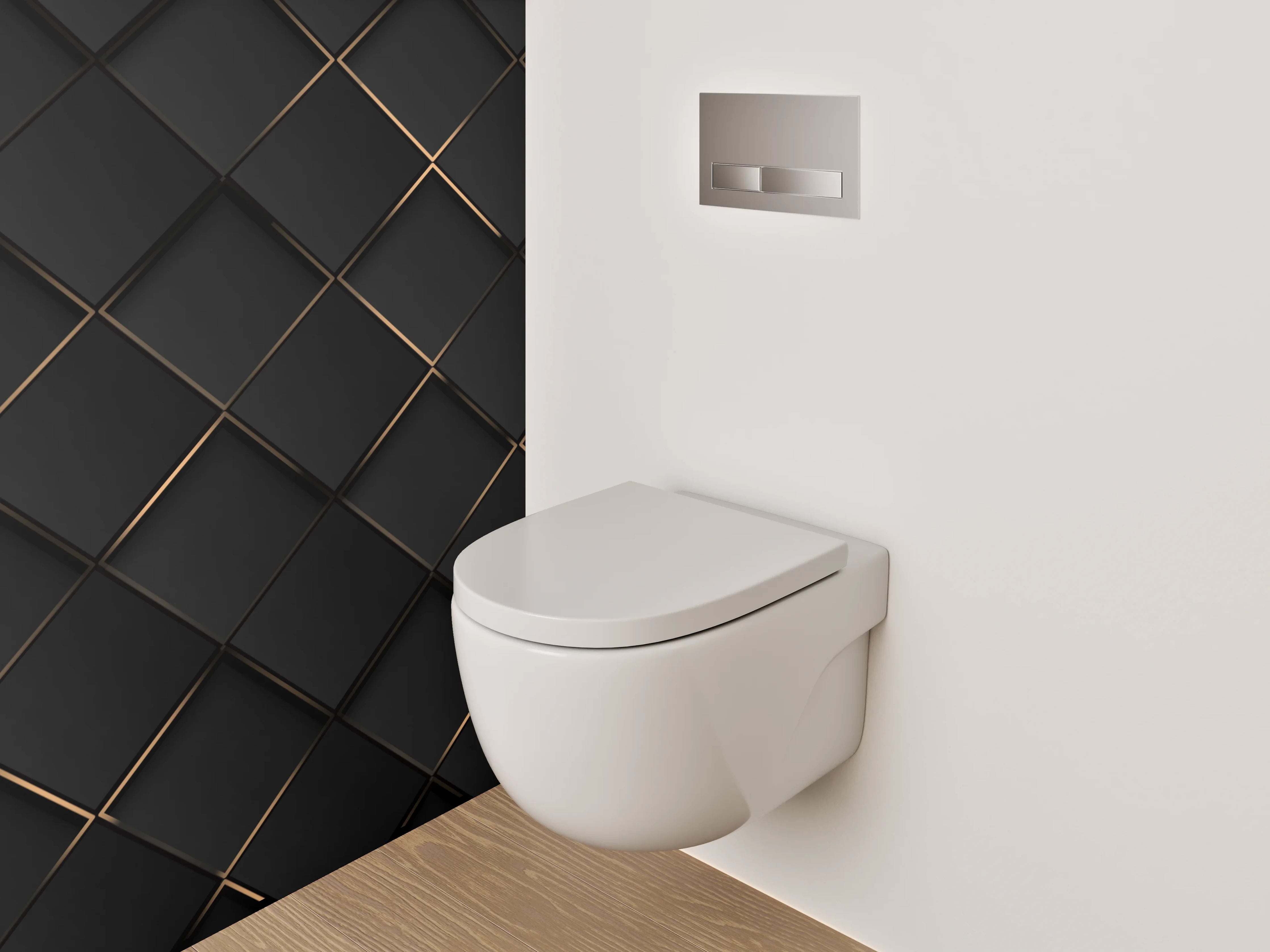 WC-Rückwand - Elegantes Schwarz-Gold-Muster 3D