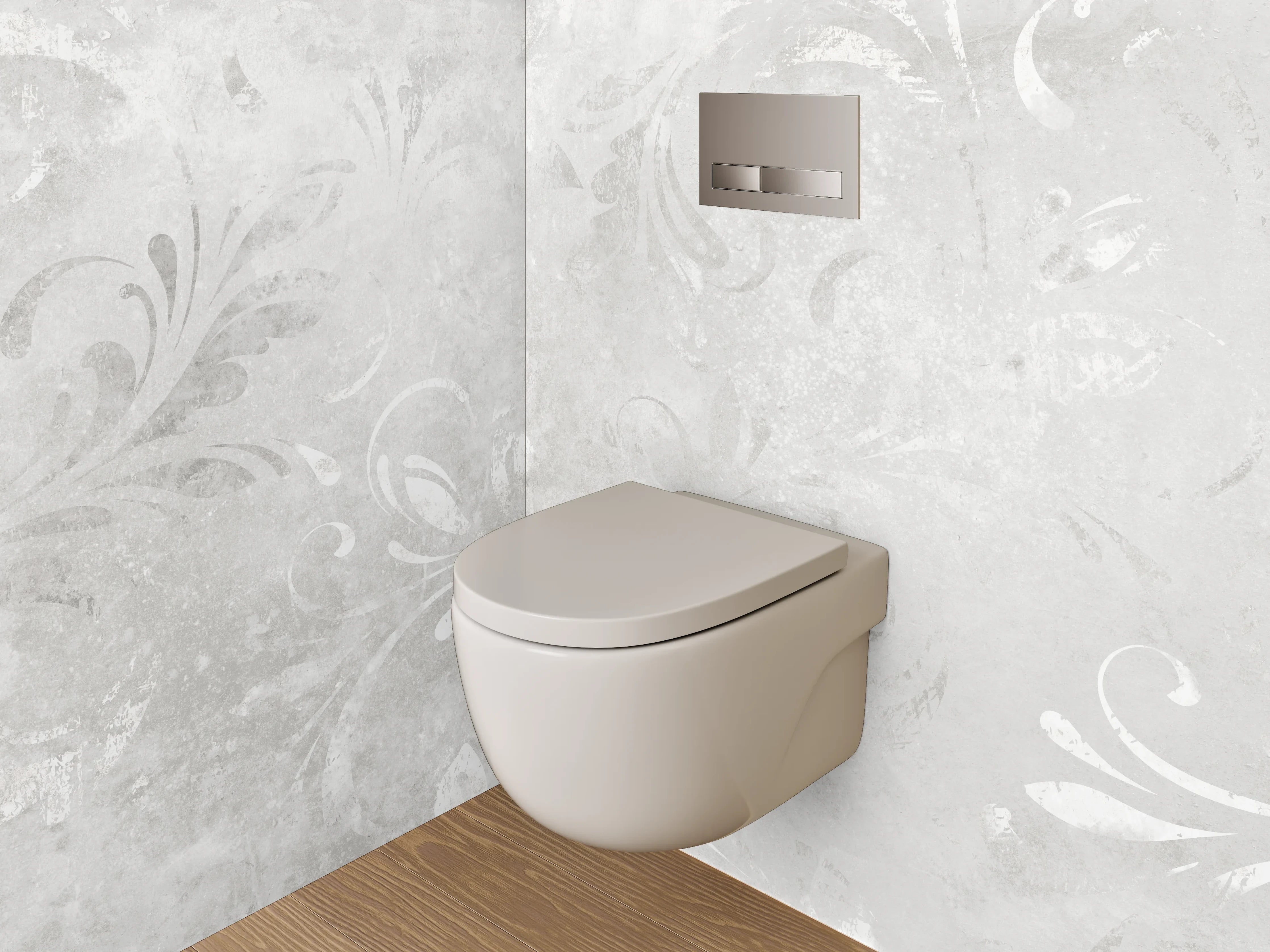 WC-Rückwand - Elegantes Weiß-Grau Ornament Design