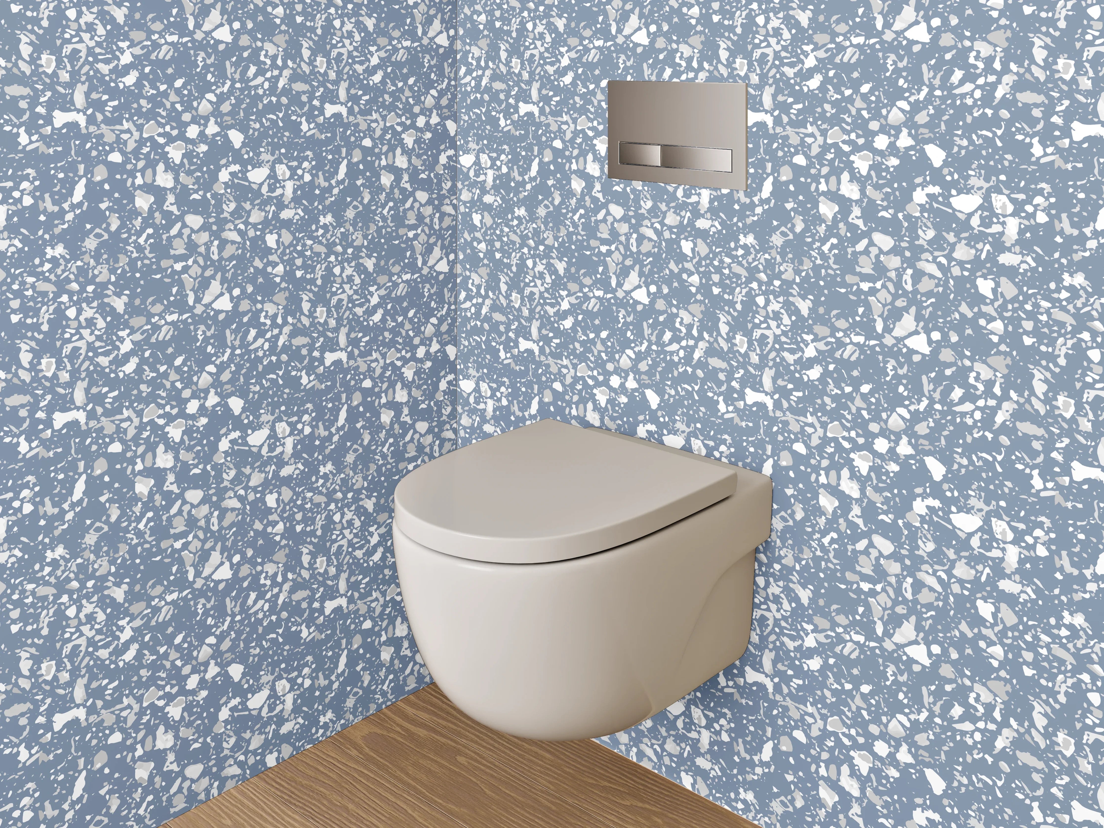 WC-Rückwand - Elegantes blau-weißes Blütenmuster