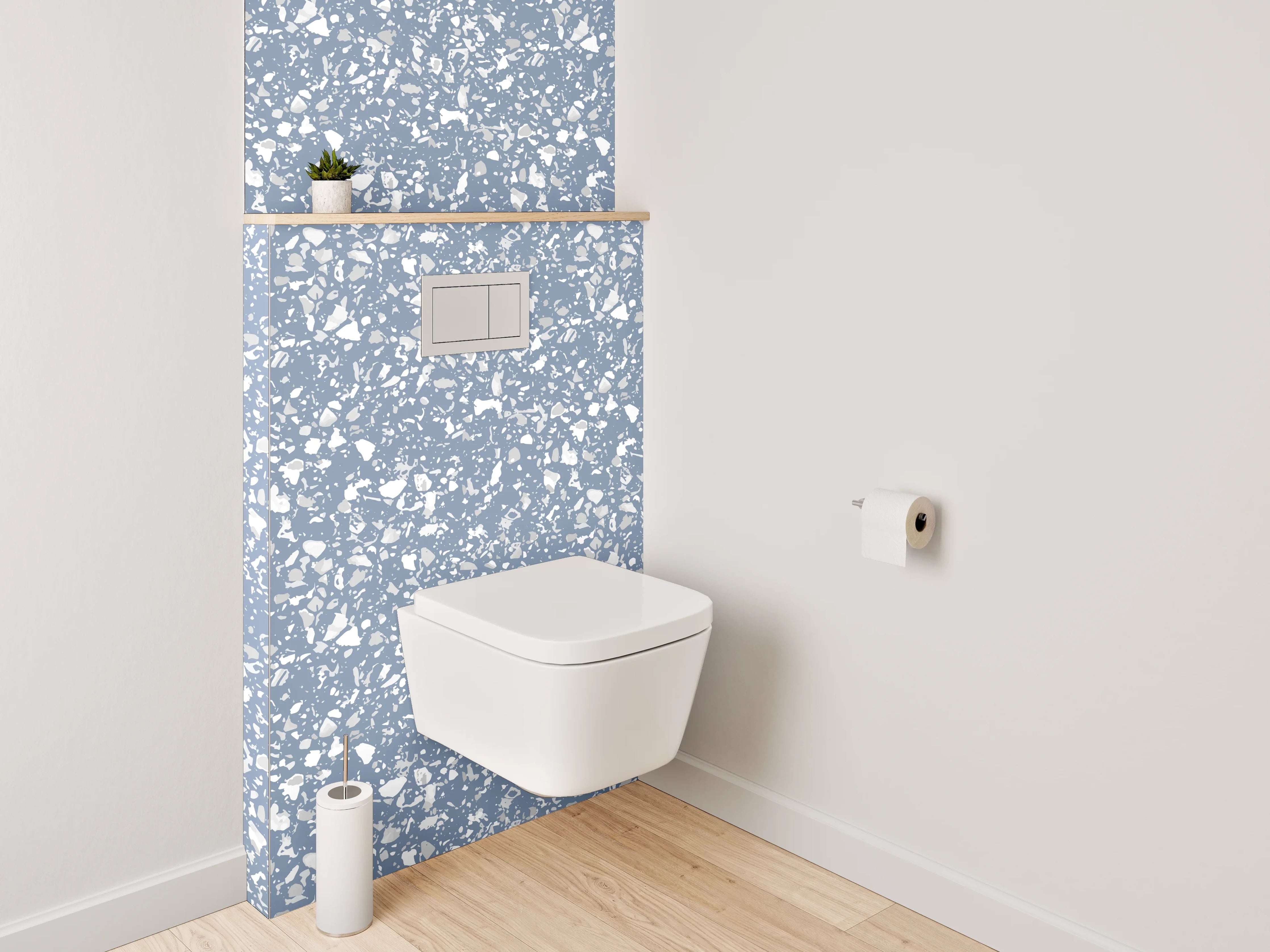 WC-Rückwand - Elegantes blau-weißes Blütenmuster