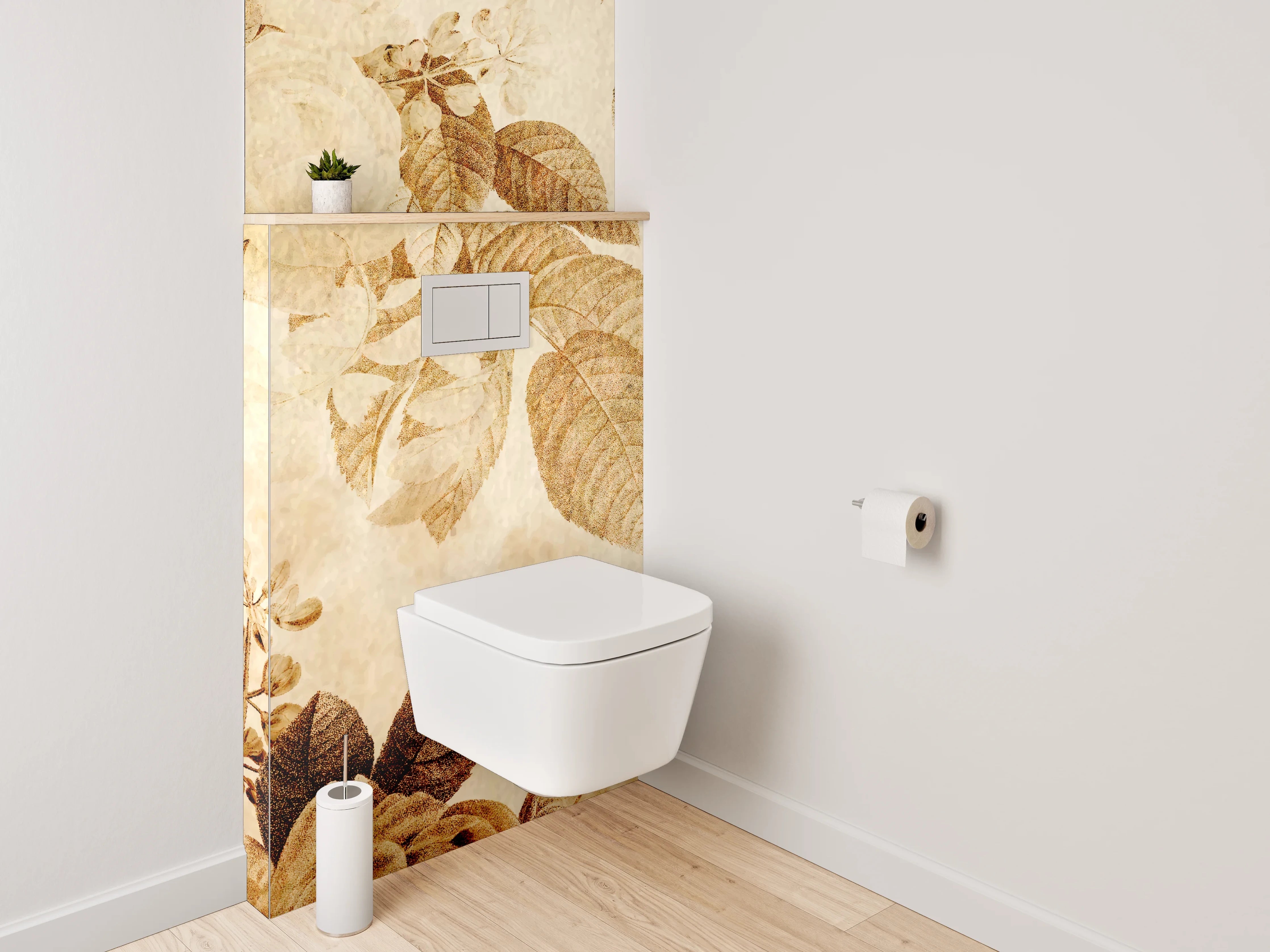 WC-Rückwand - Elegantes florales Design in warmen Beige- und Brauntönen