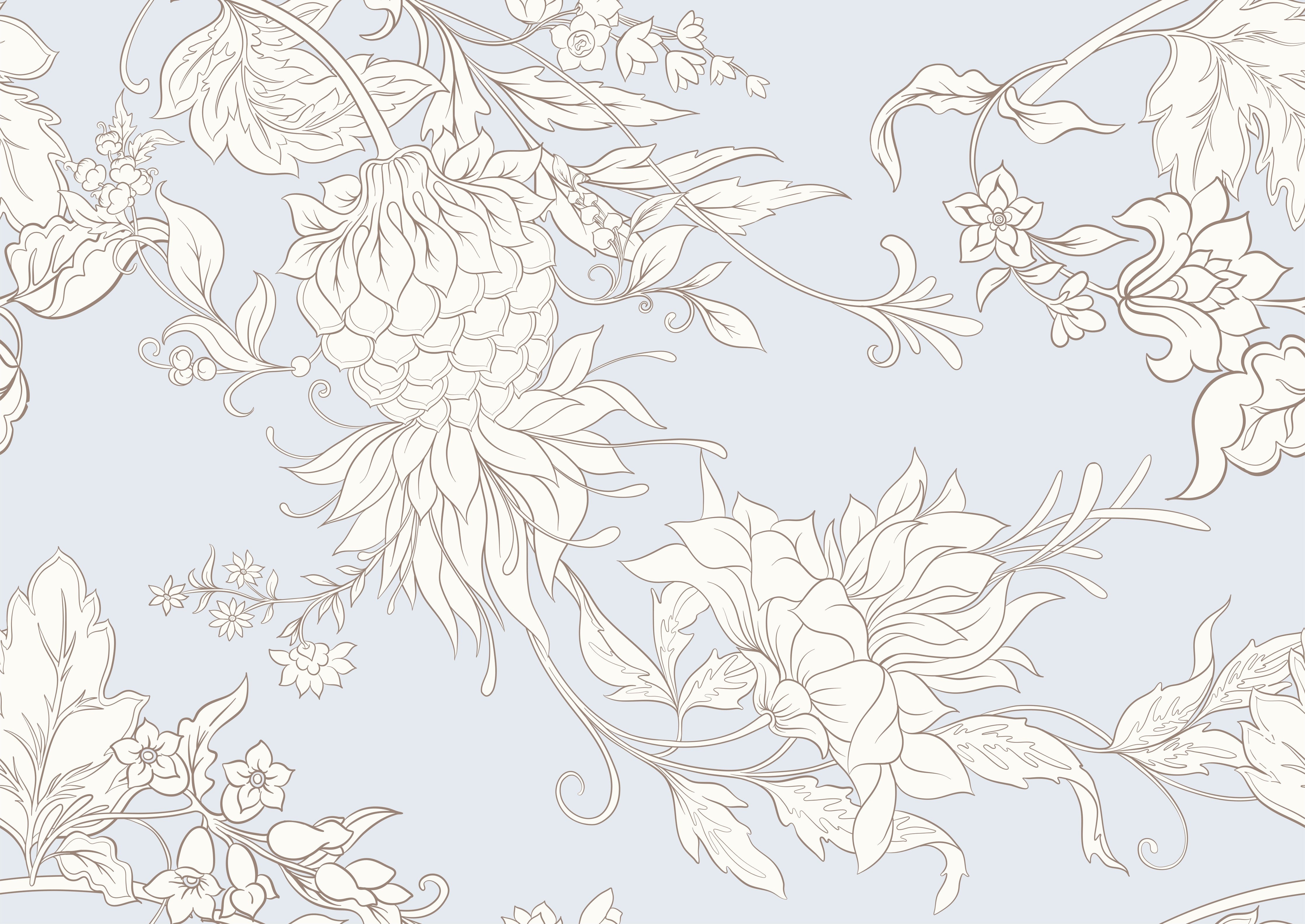 WC-Rückwand-Elegantes florales Lineart-Design in Weiß