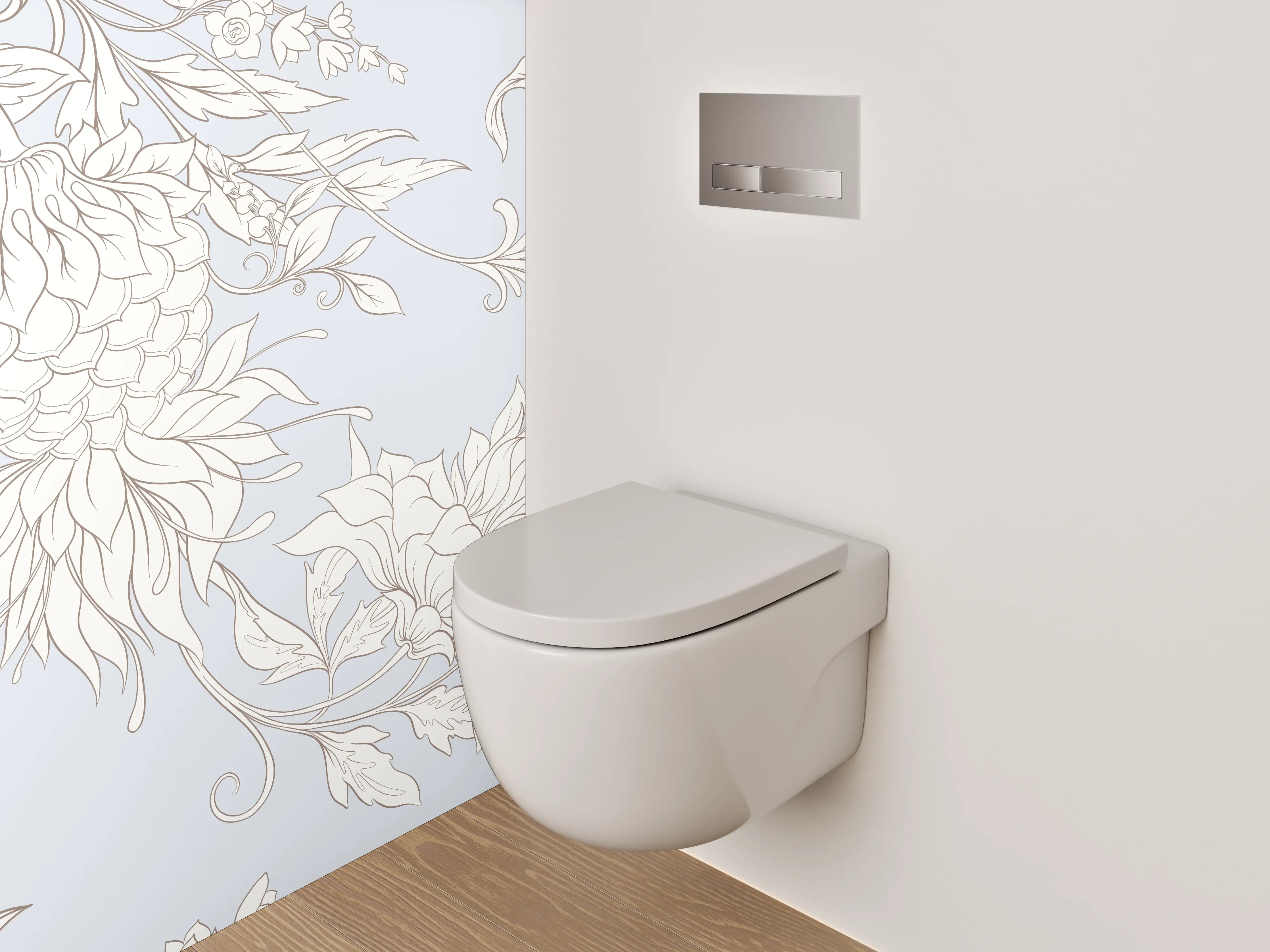 WC-Rückwand - Elegantes florales Lineart-Design in Weiß