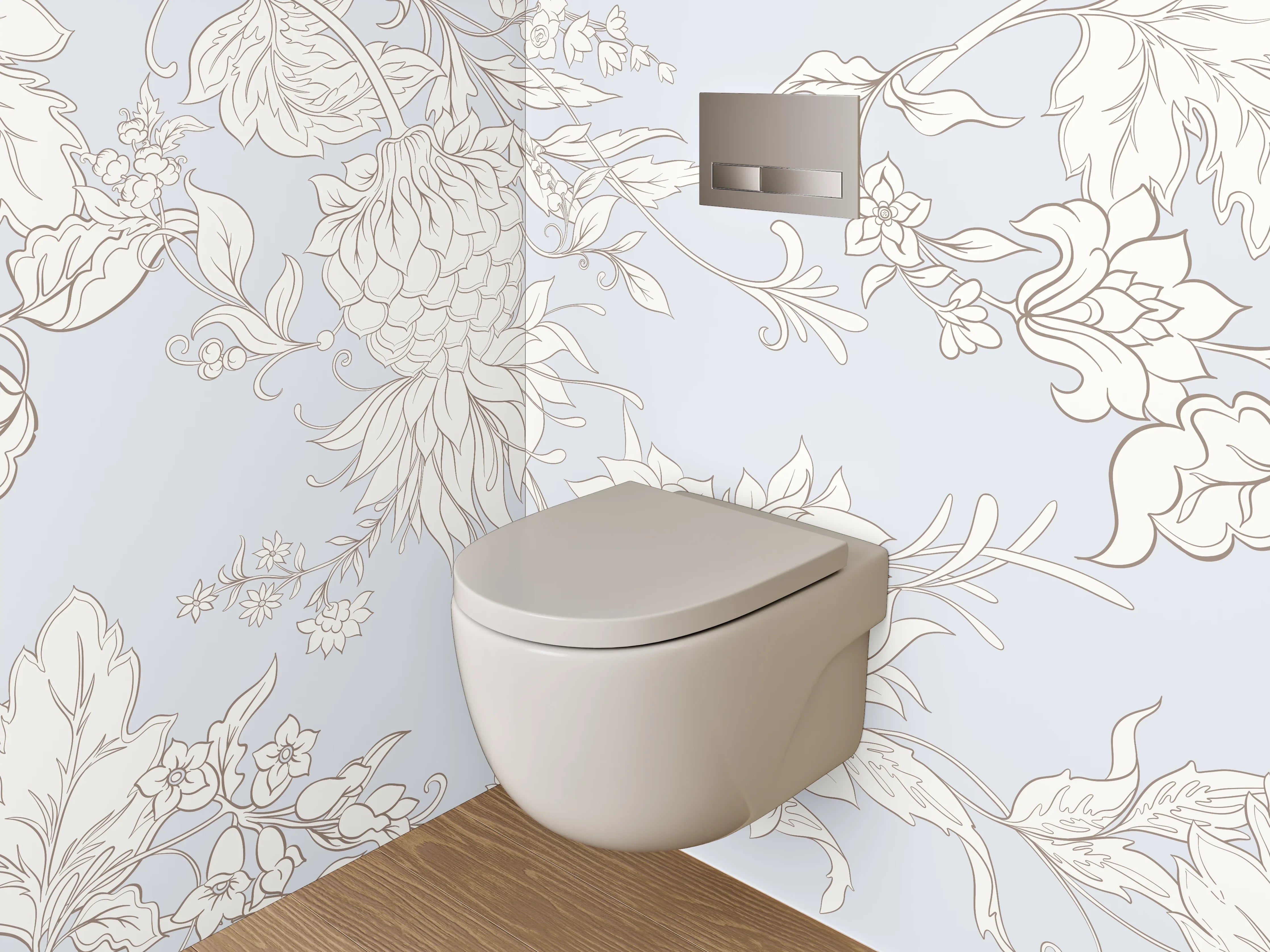 WC-Rückwand - Elegantes florales Lineart-Design in Weiß